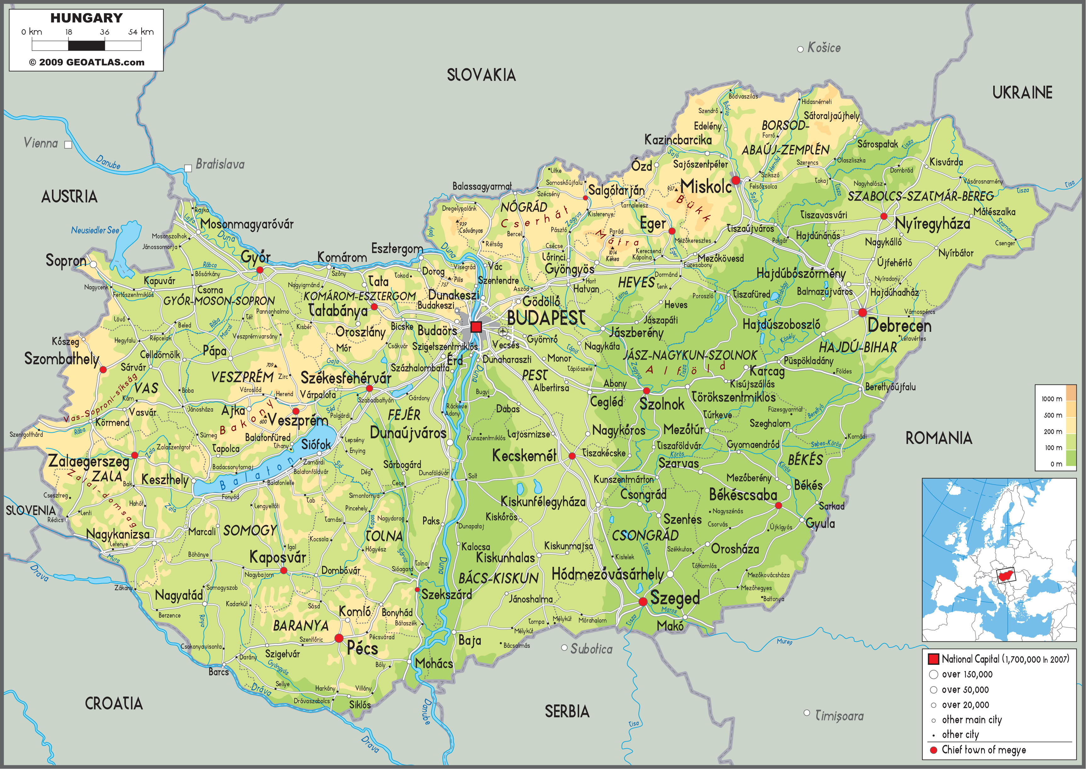 Hungary Physical Wall Map by GraphiOgre - MapSales