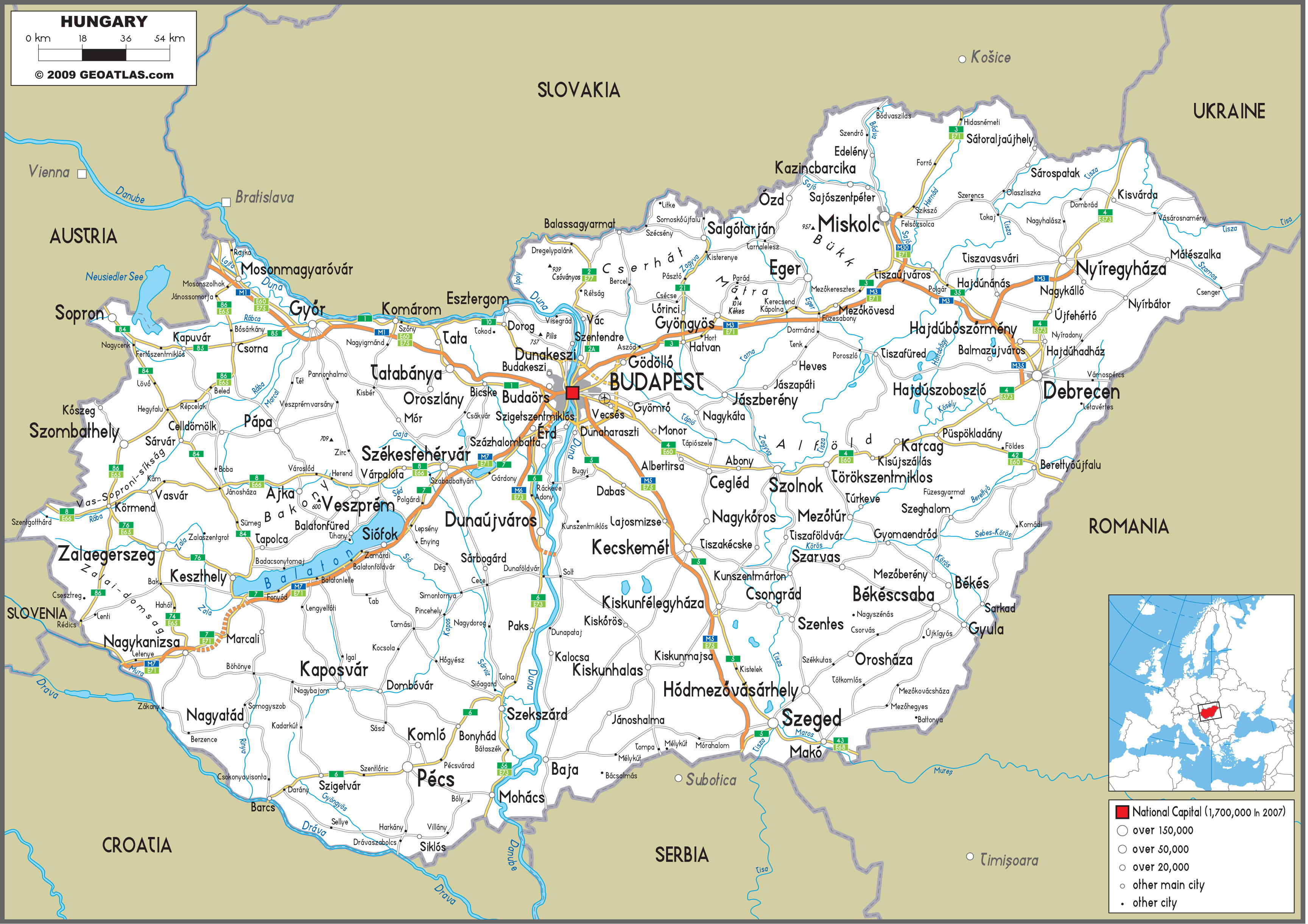 Hungary Road Wall Map by GraphiOgre - MapSales