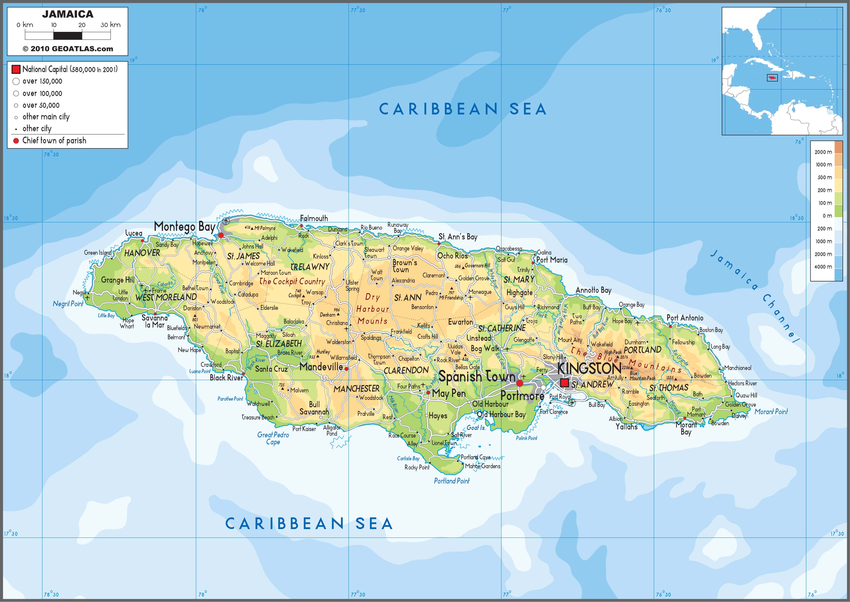 Physical Map Of Jamaica