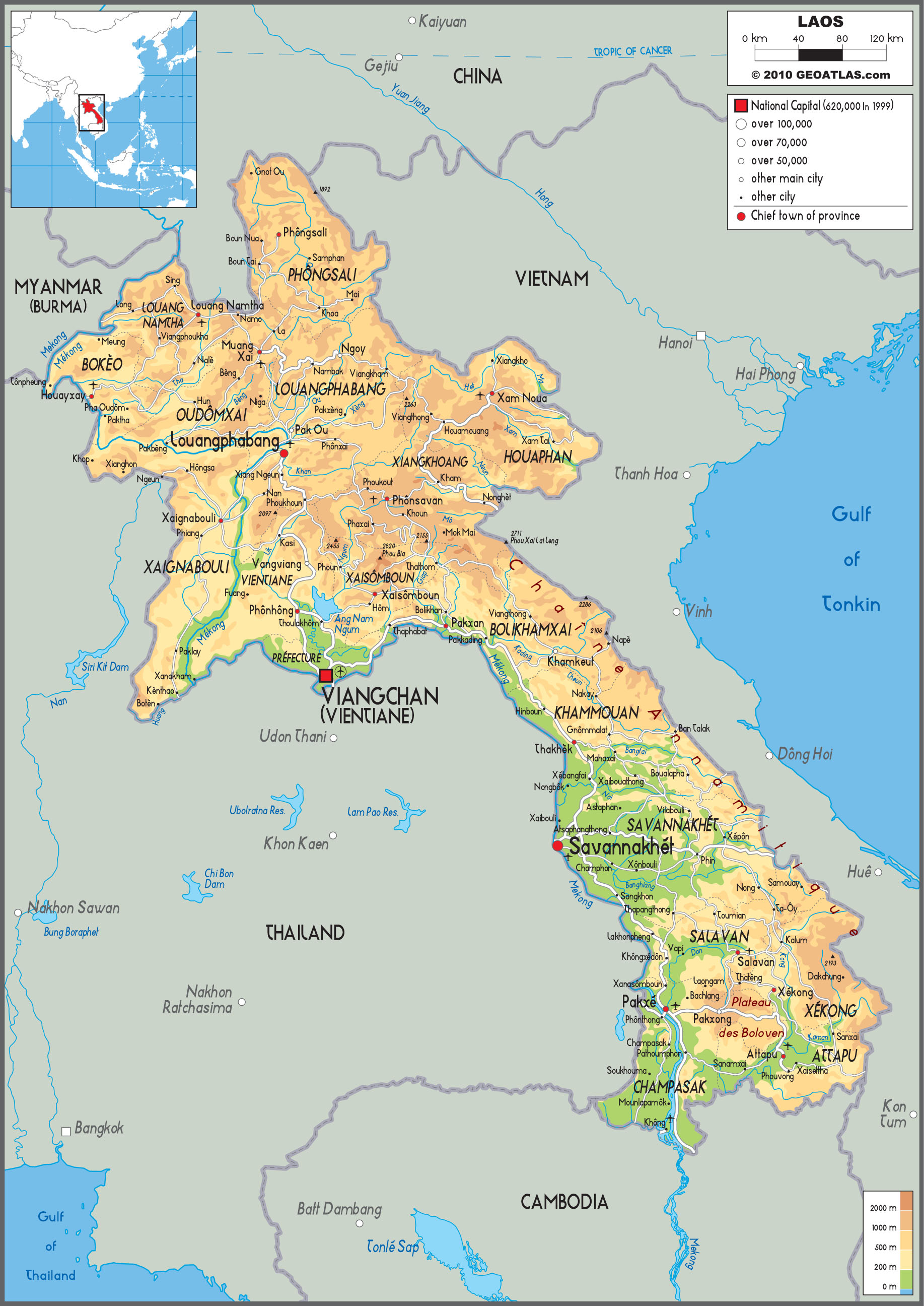 Laos Physical Wall Map by GraphiOgre - MapSales