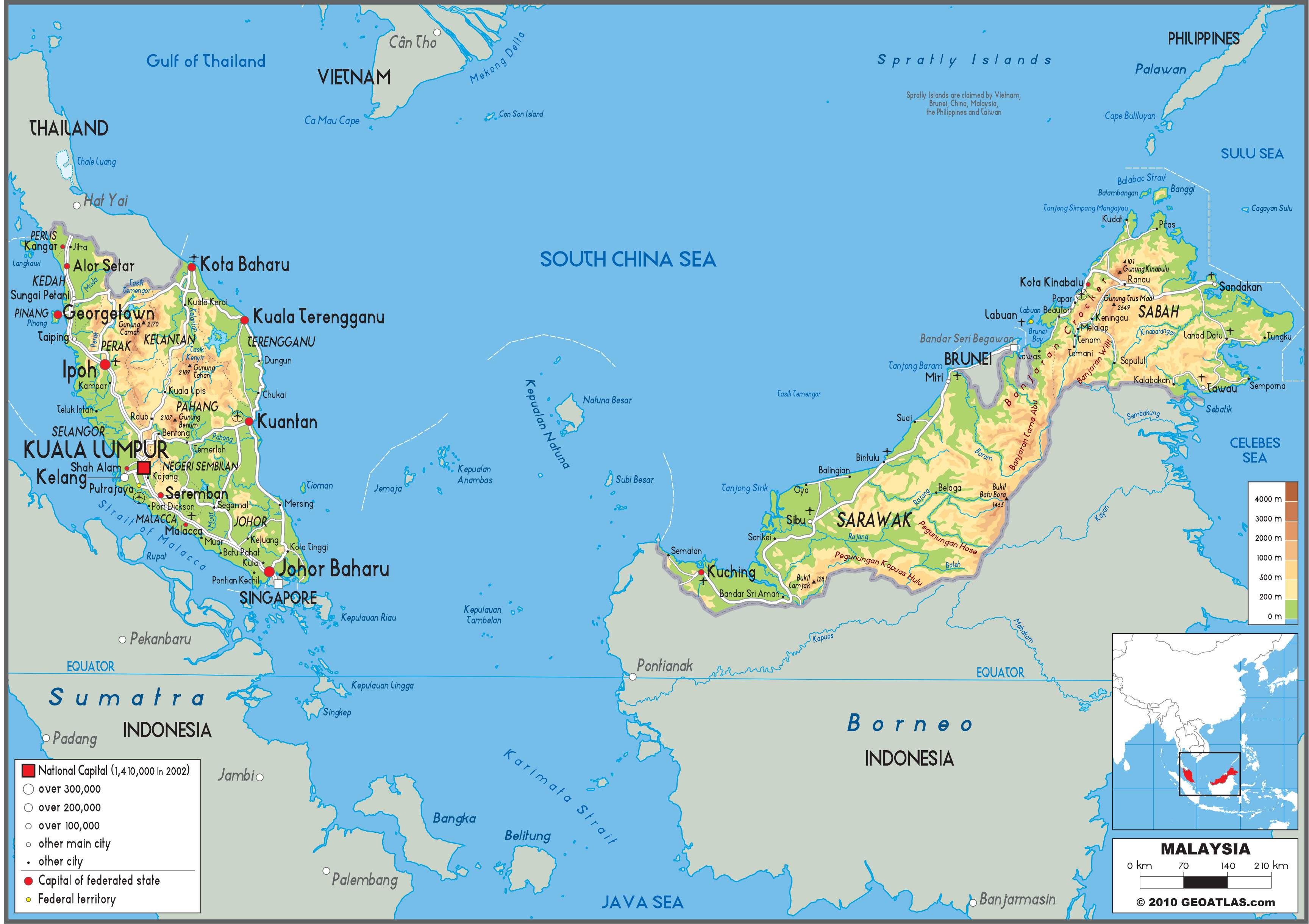 Физическая карта малайзии