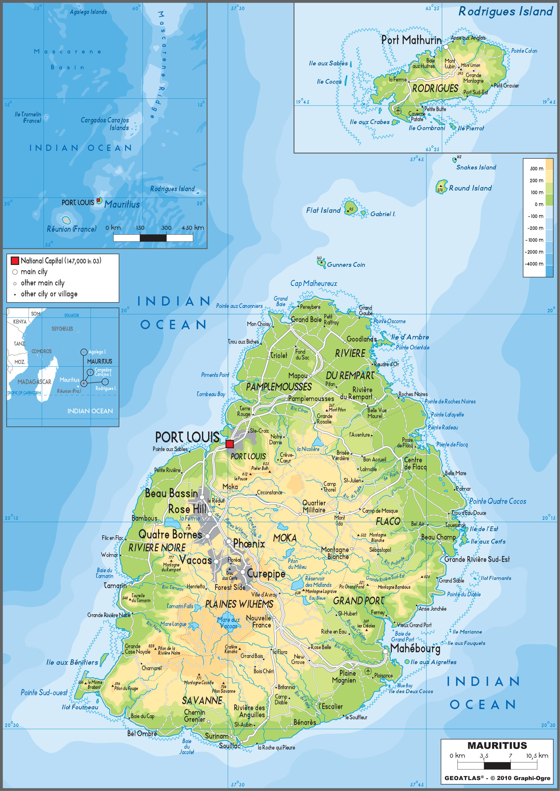 Mauritius Physical Wall Map by GraphiOgre - MapSales