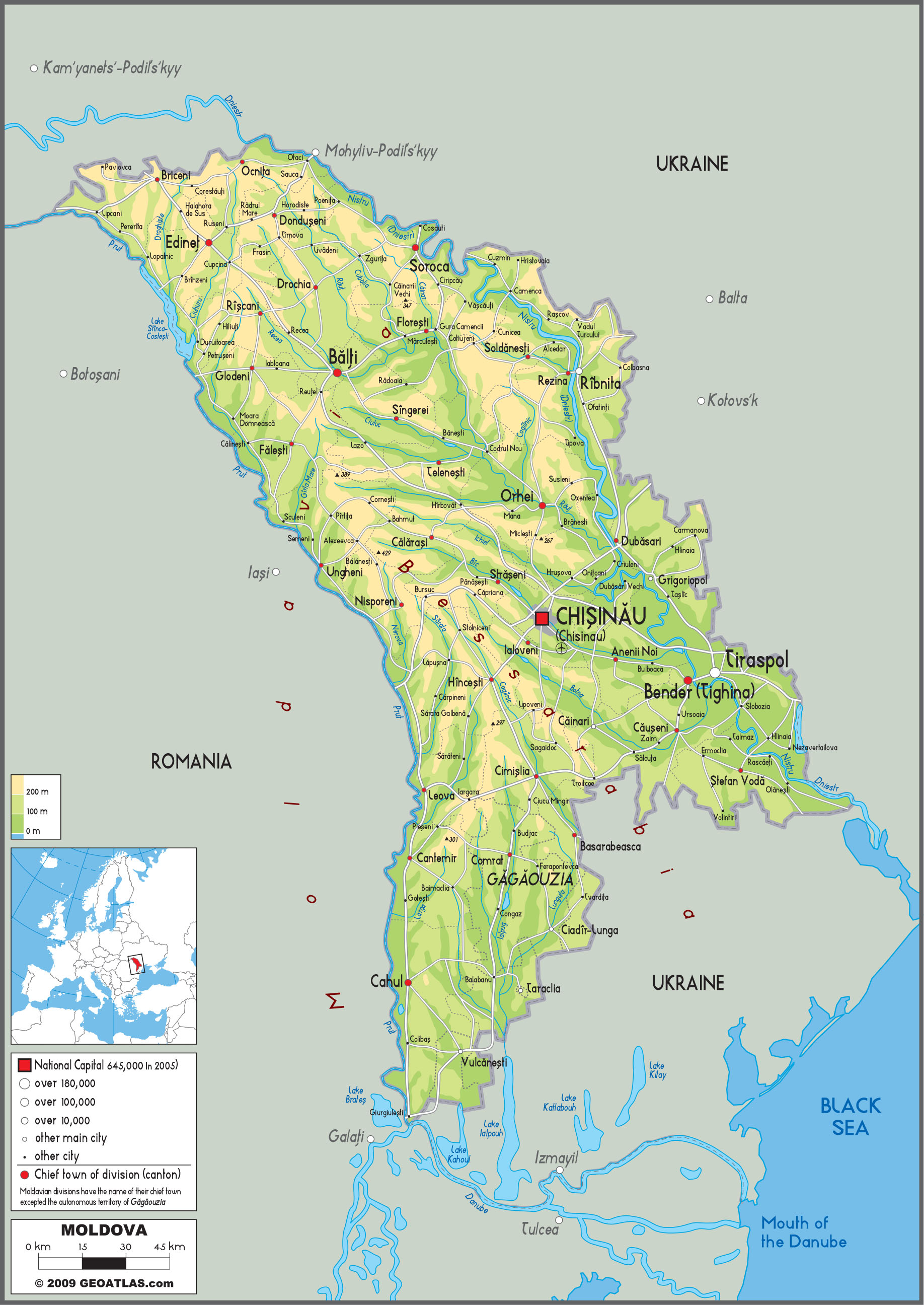 Moldova Physical Wall Map by GraphiOgre