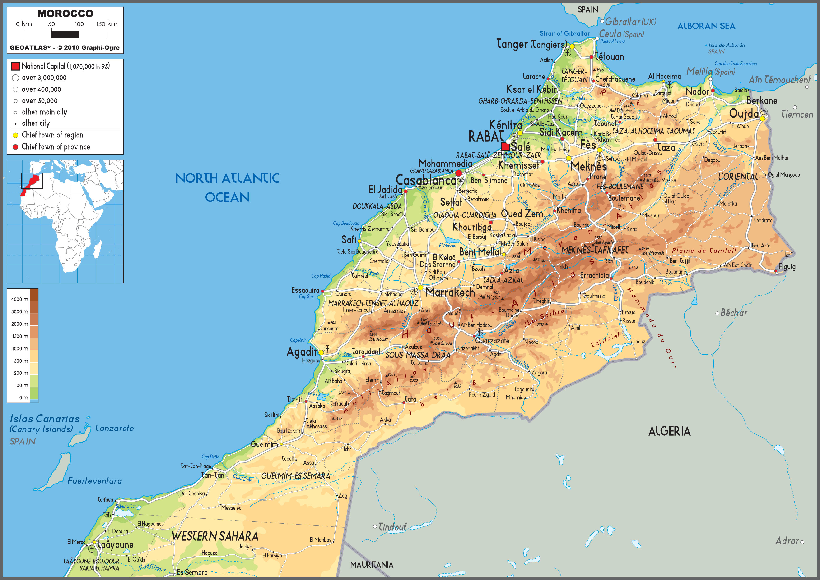 Morocco Physical Wall Map by GraphiOgre