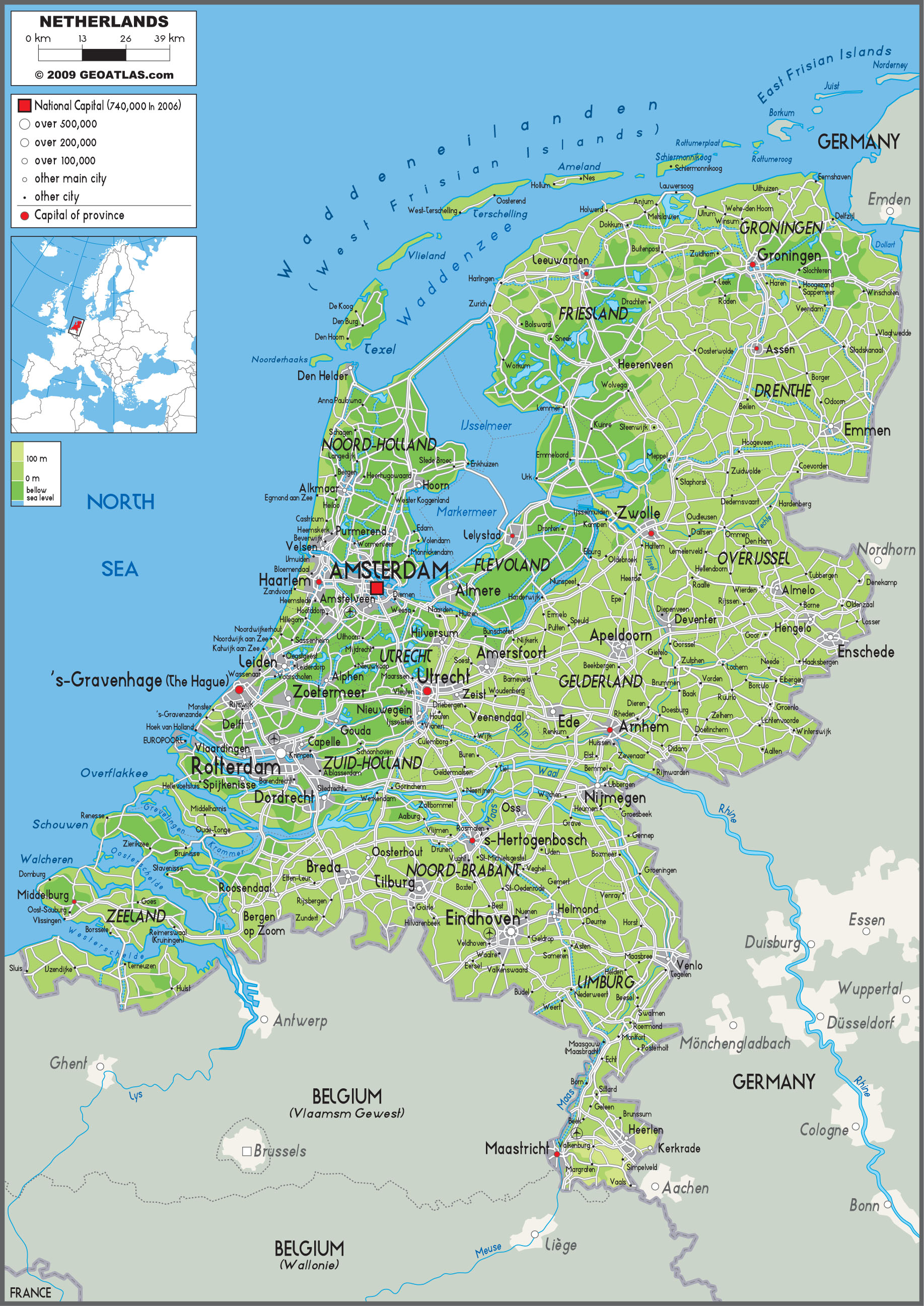 Netherlands Physical Wall Map by GraphiOgre - MapSales