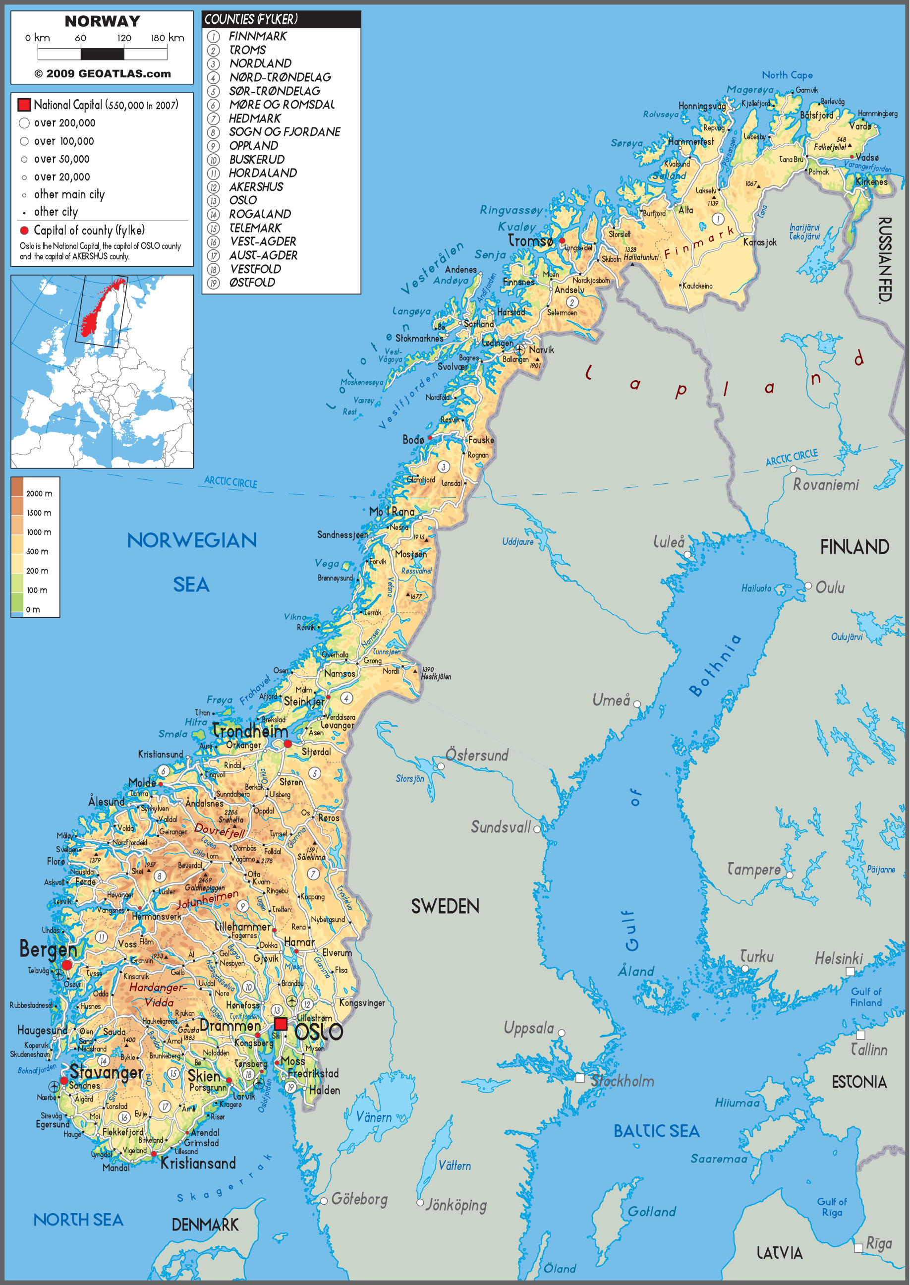 Norway Physical Wall Map by GraphiOgre - MapSales