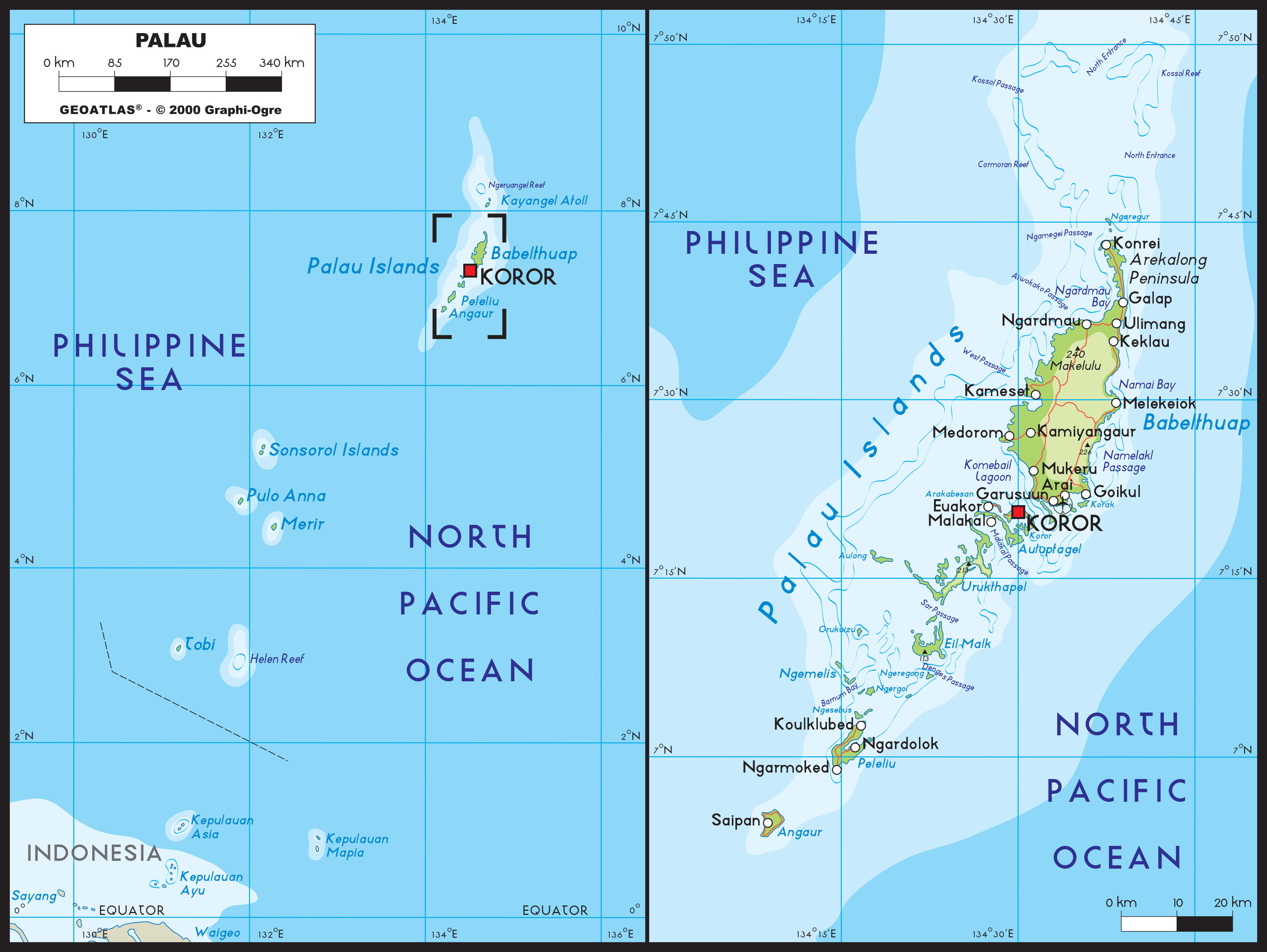 Palau Physical Wall Map by GraphiOgre - MapSales