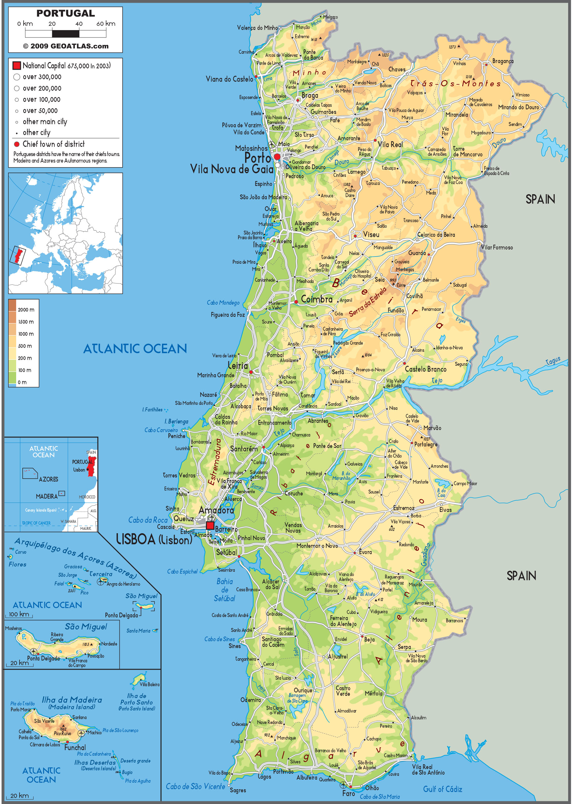 Portugal Physical Wall Map by GraphiOgre MapSales