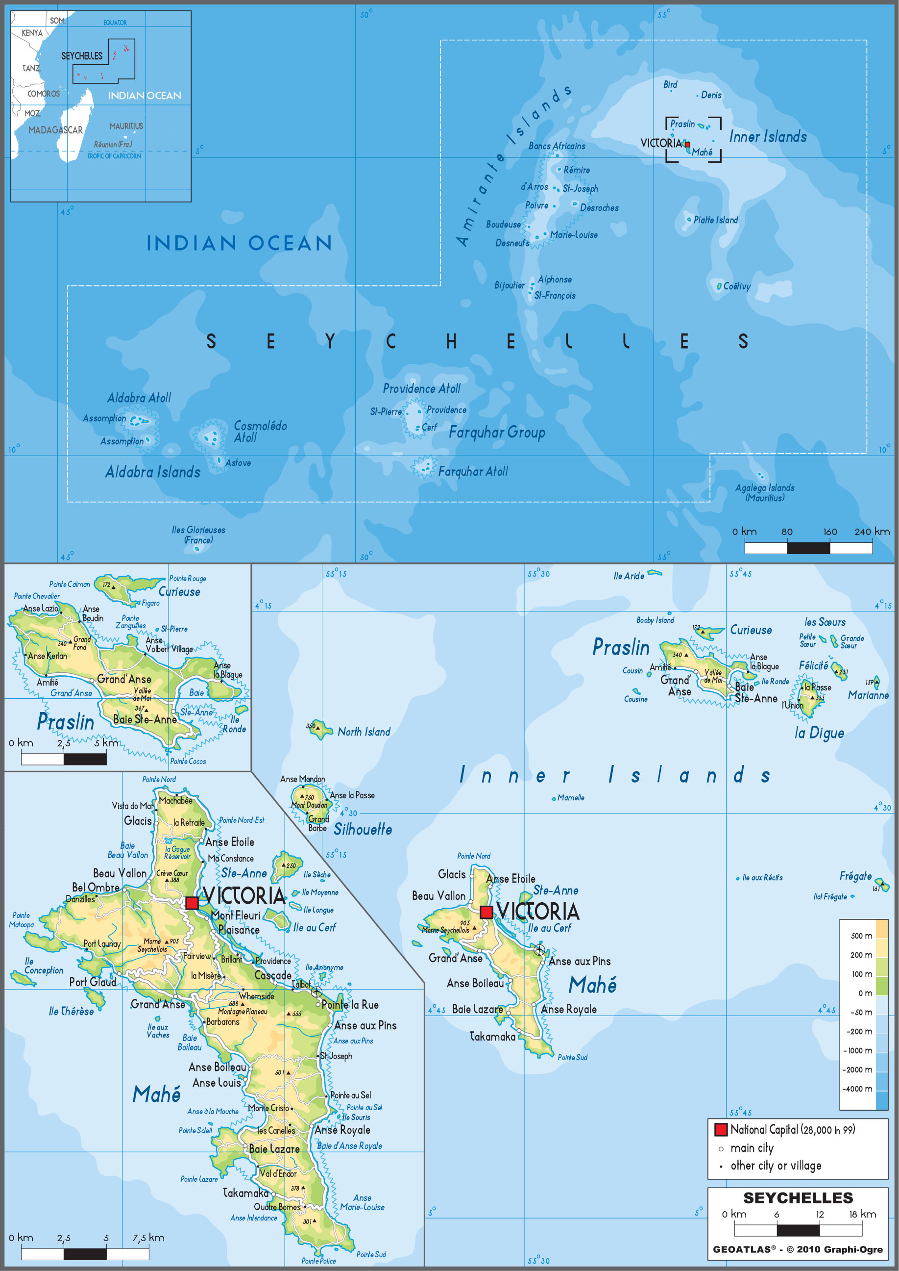 Seychelles Physical Wall Map by GraphiOgre - MapSales