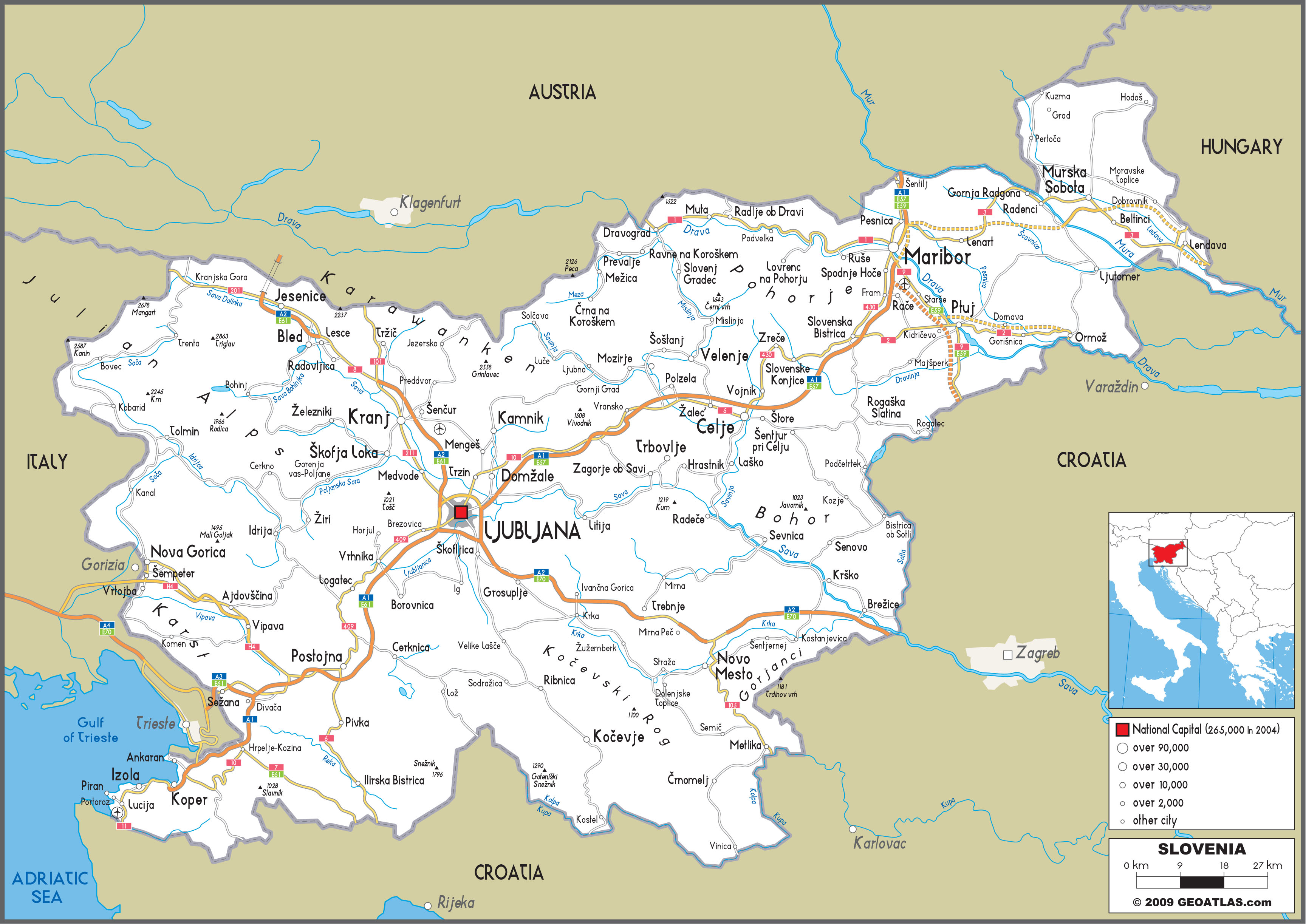 Карта словении с городами