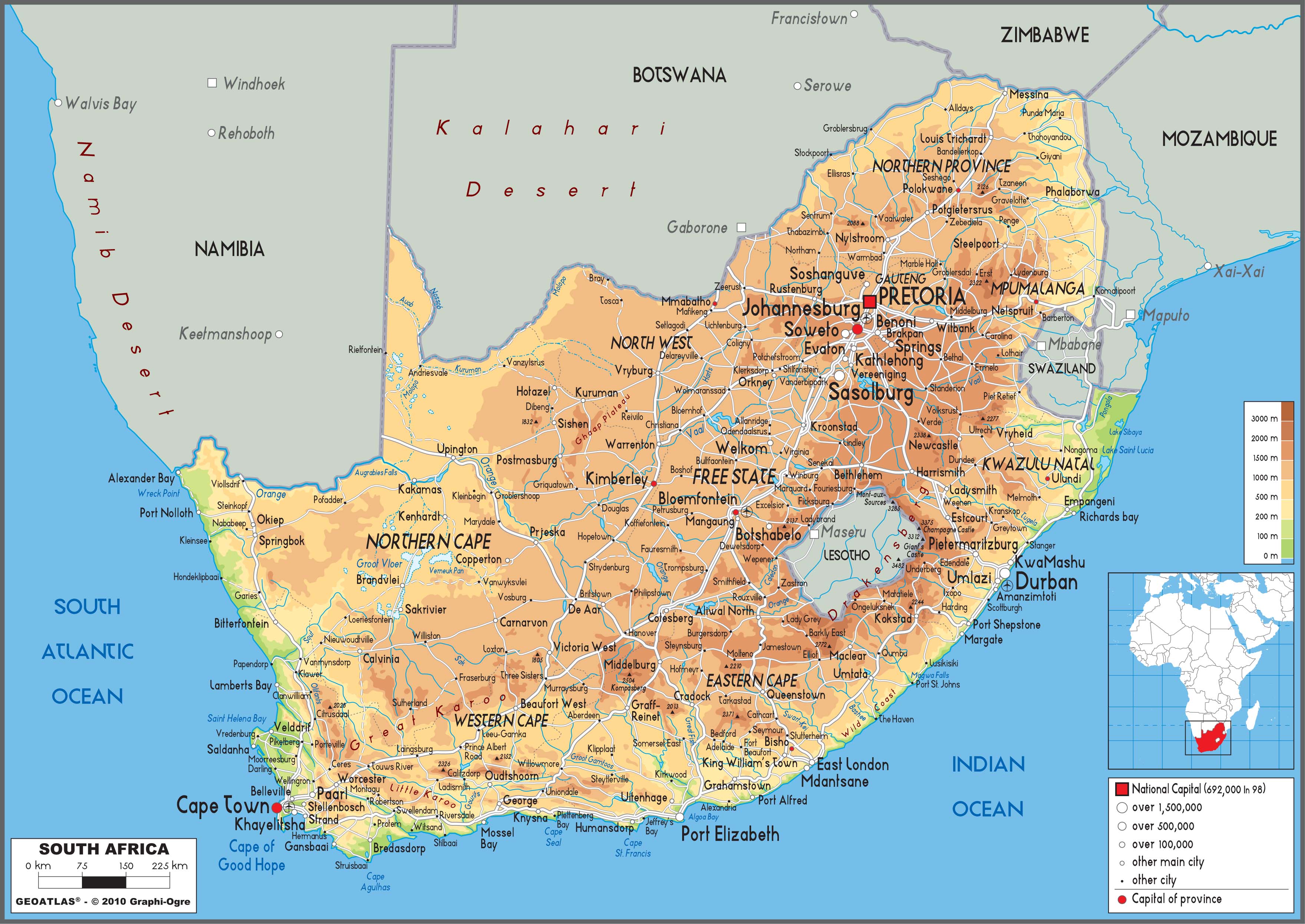 South Africa Physical Wall Map By Graphiogre Mapsales 7303