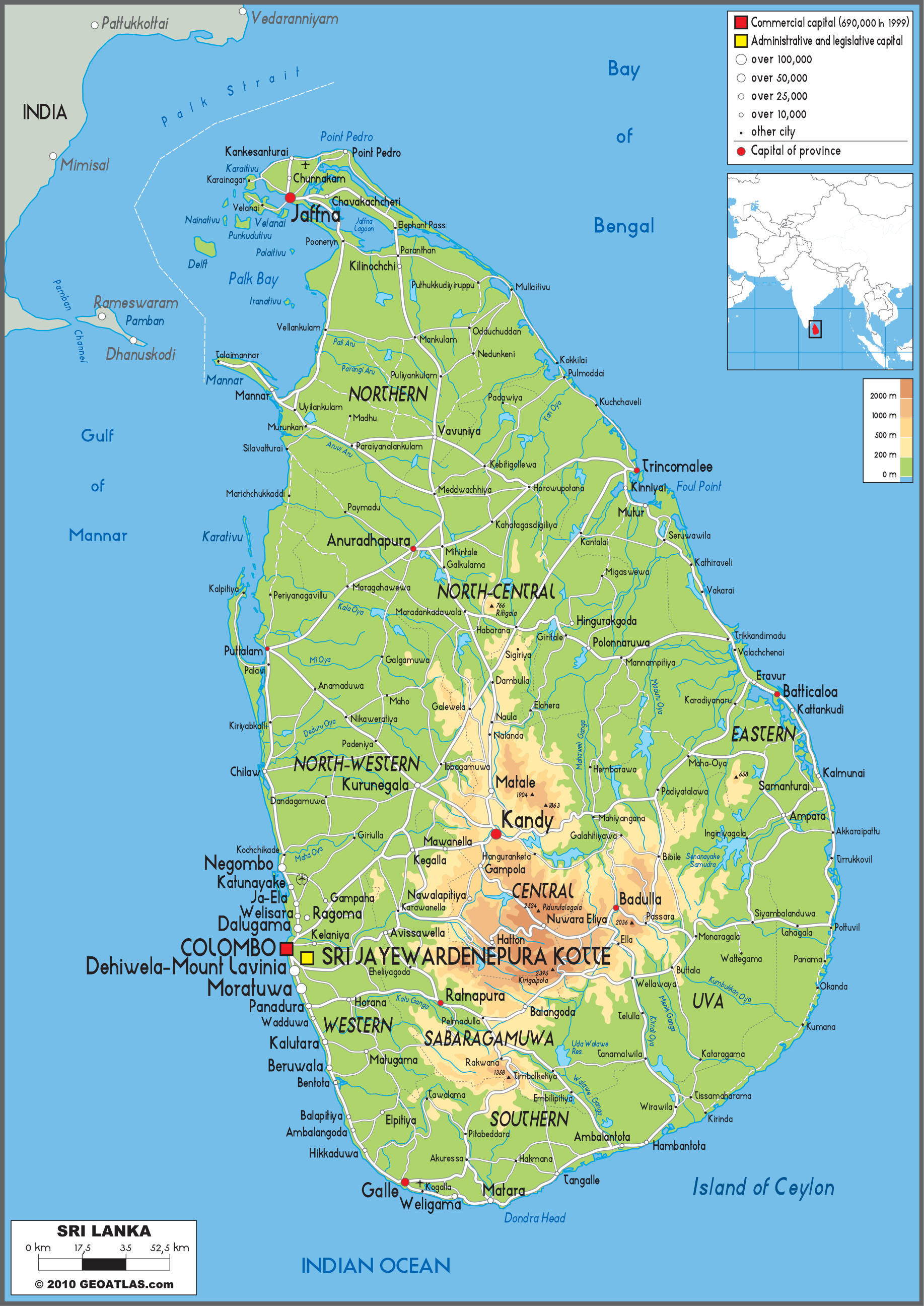 Sri Lanka Physical Wall Map by GraphiOgre - MapSales