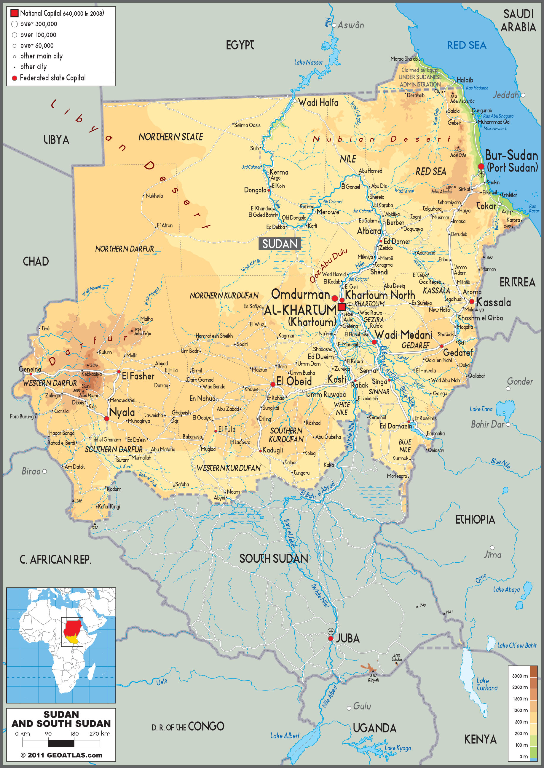 Sudan Physical Wall Map by GraphiOgre - MapSales