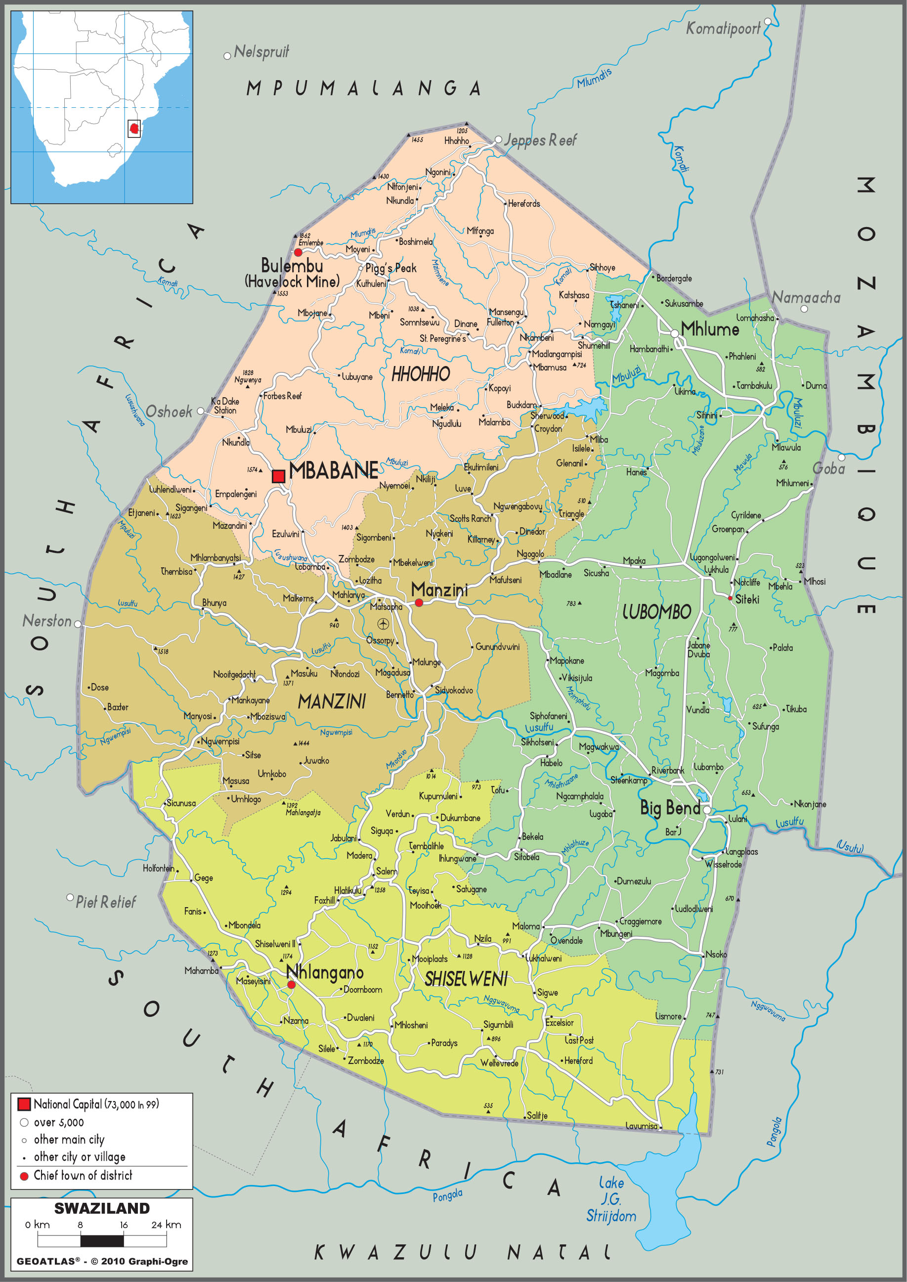 Swaziland Political Wall Map By GraphiOgre MapSales   SWAZILANDpol 