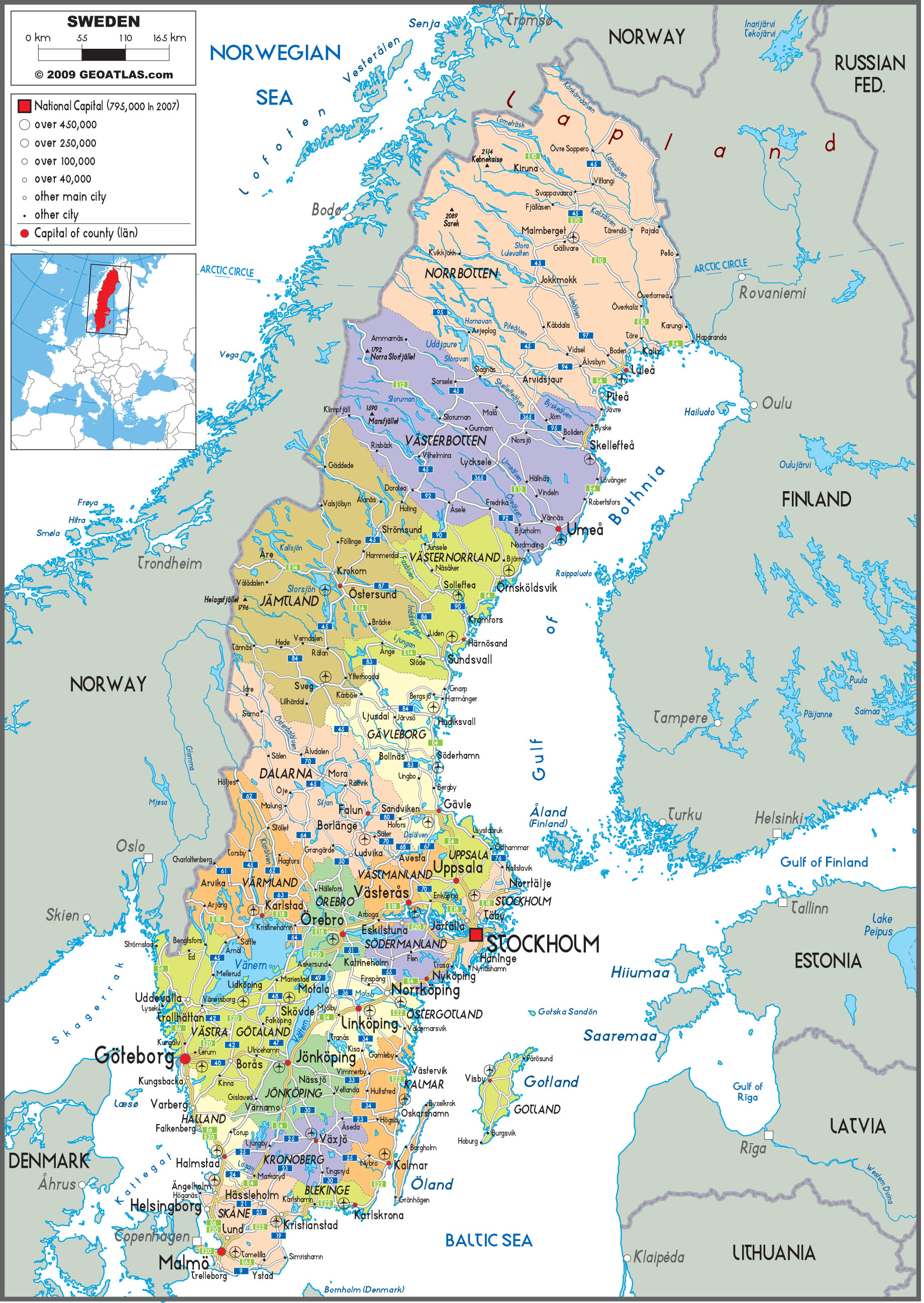 Sweden Political Wall Map by GraphiOgre