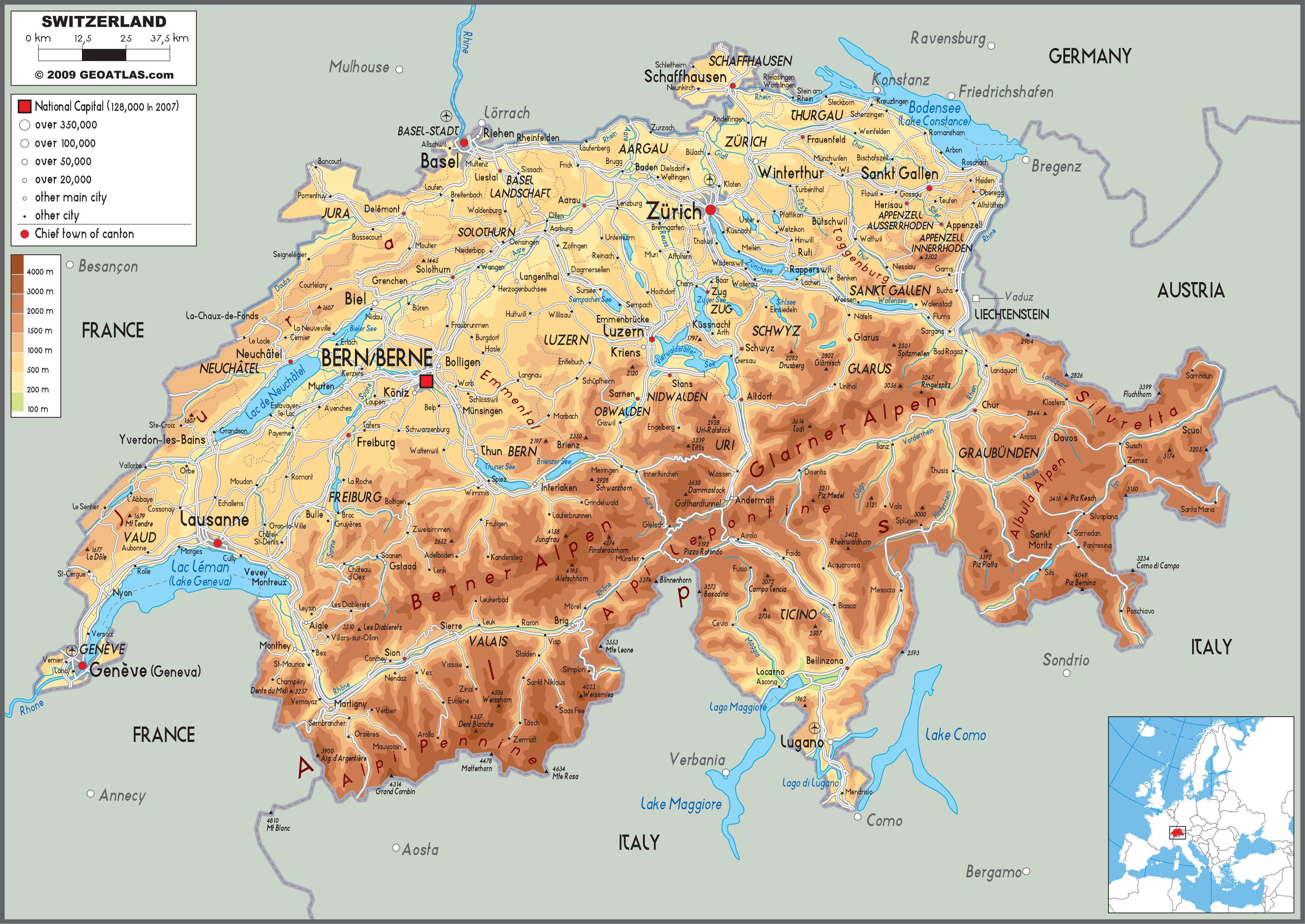 Switzerland Physical Wall Map by GraphiOgre