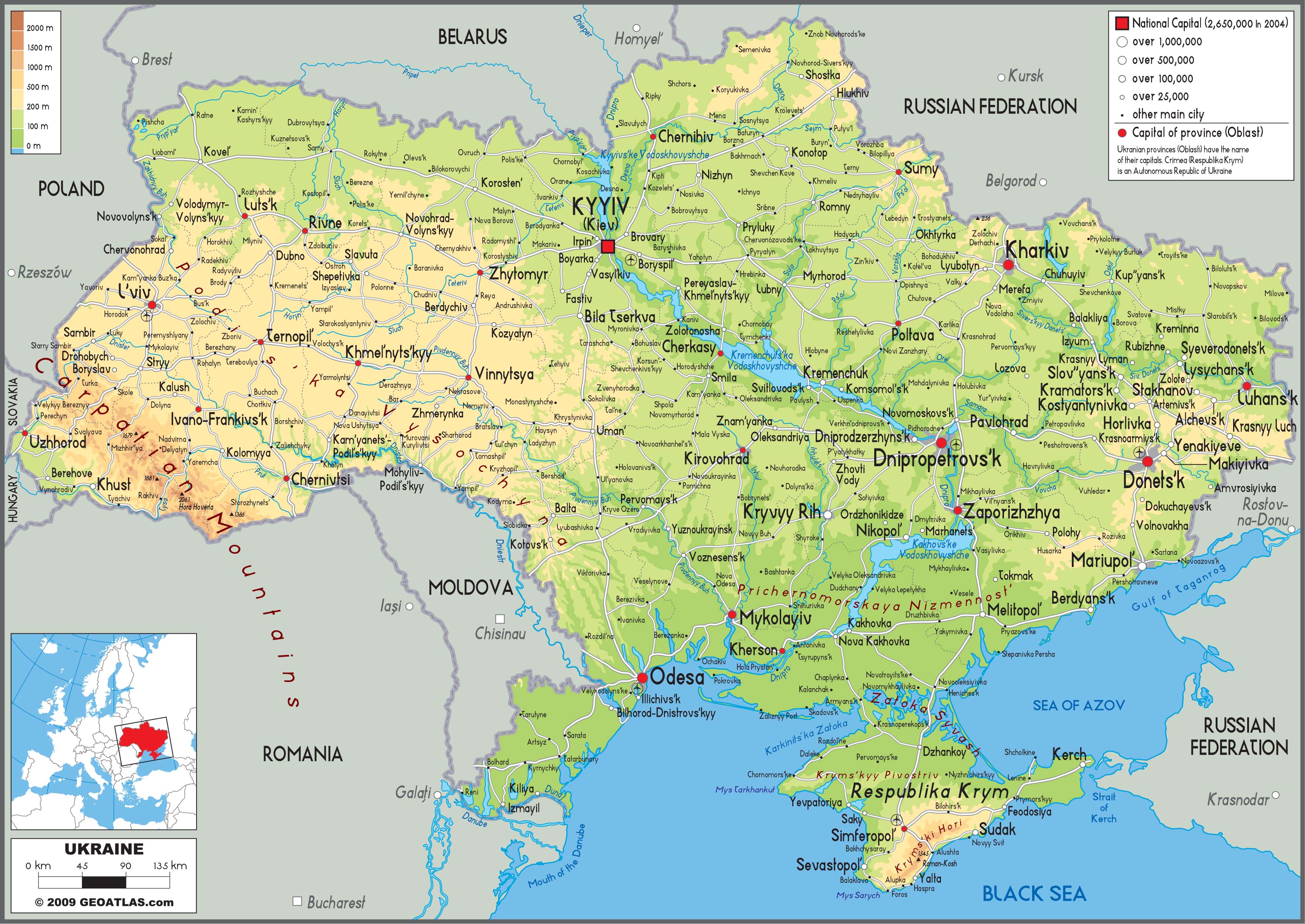 Ukraine Physical Wall Map by GraphiOgre