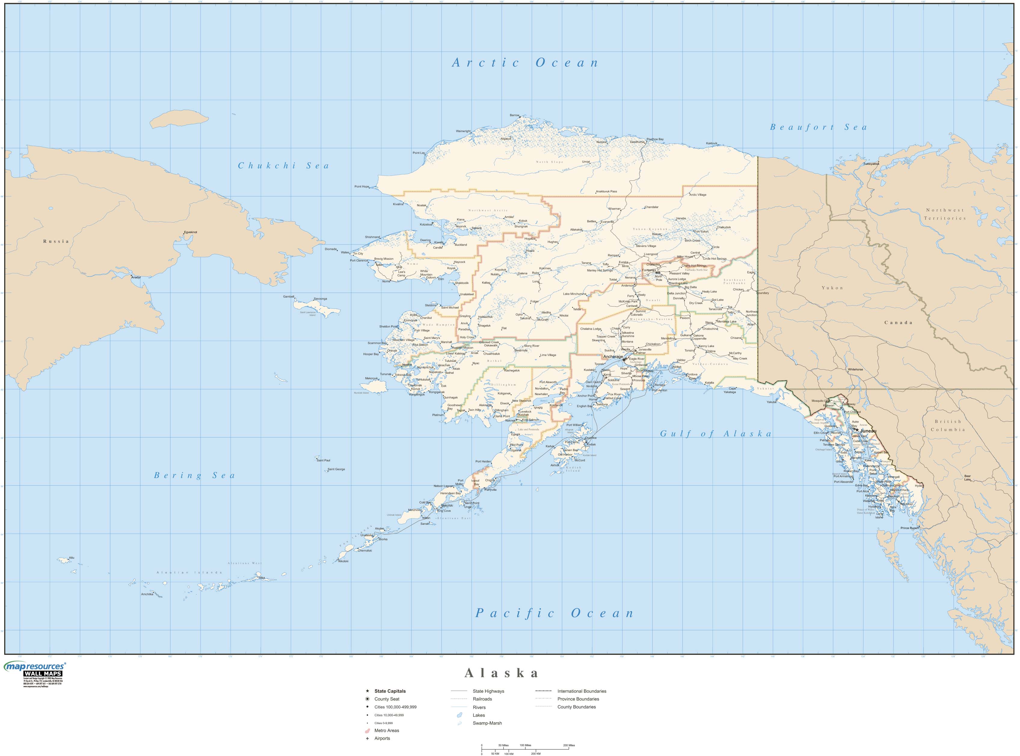 Alaska Wall Map with Roads by Map Resources - MapSales