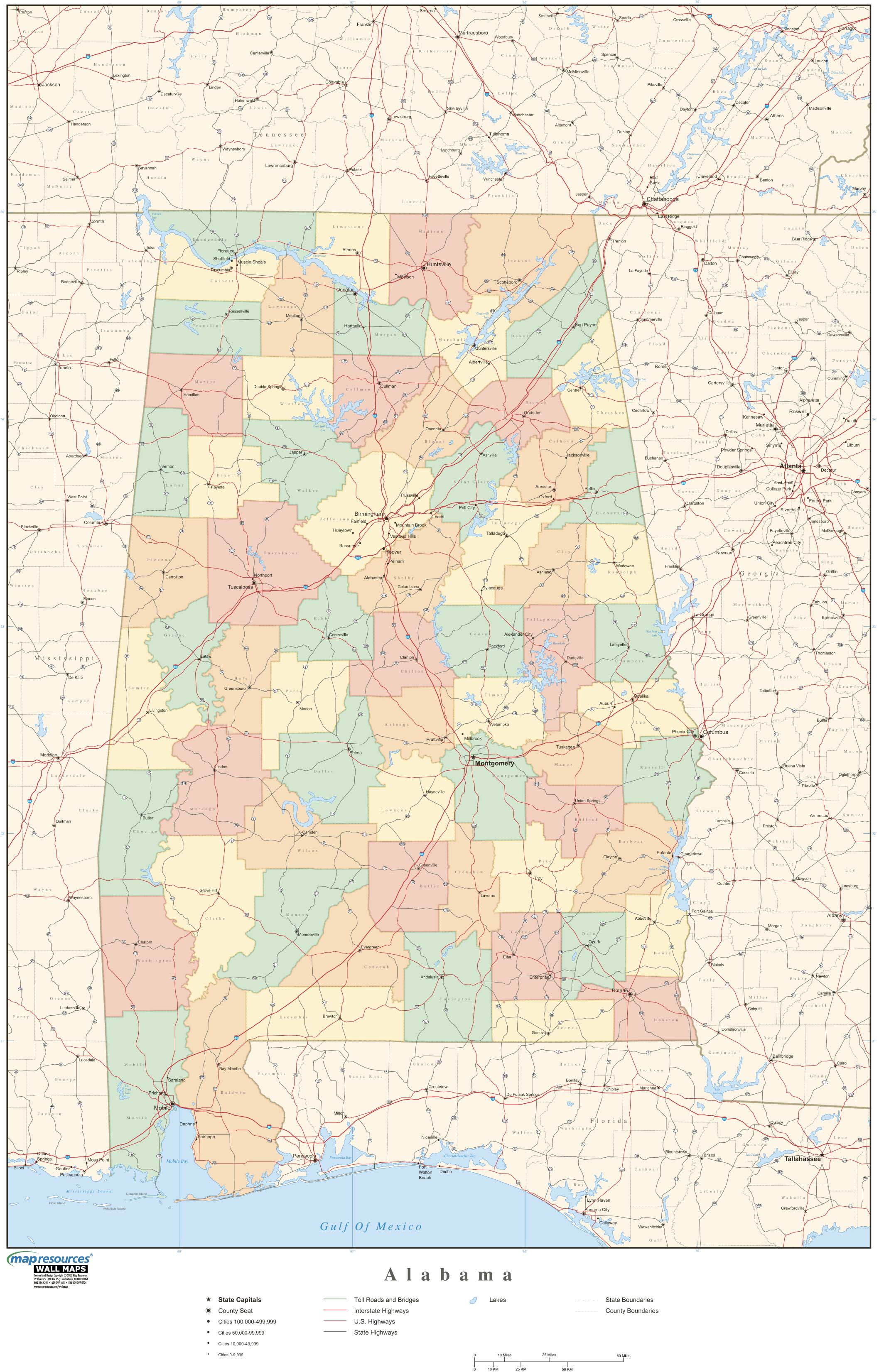 Alabama Wall Map with Counties by Map Resources - MapSales