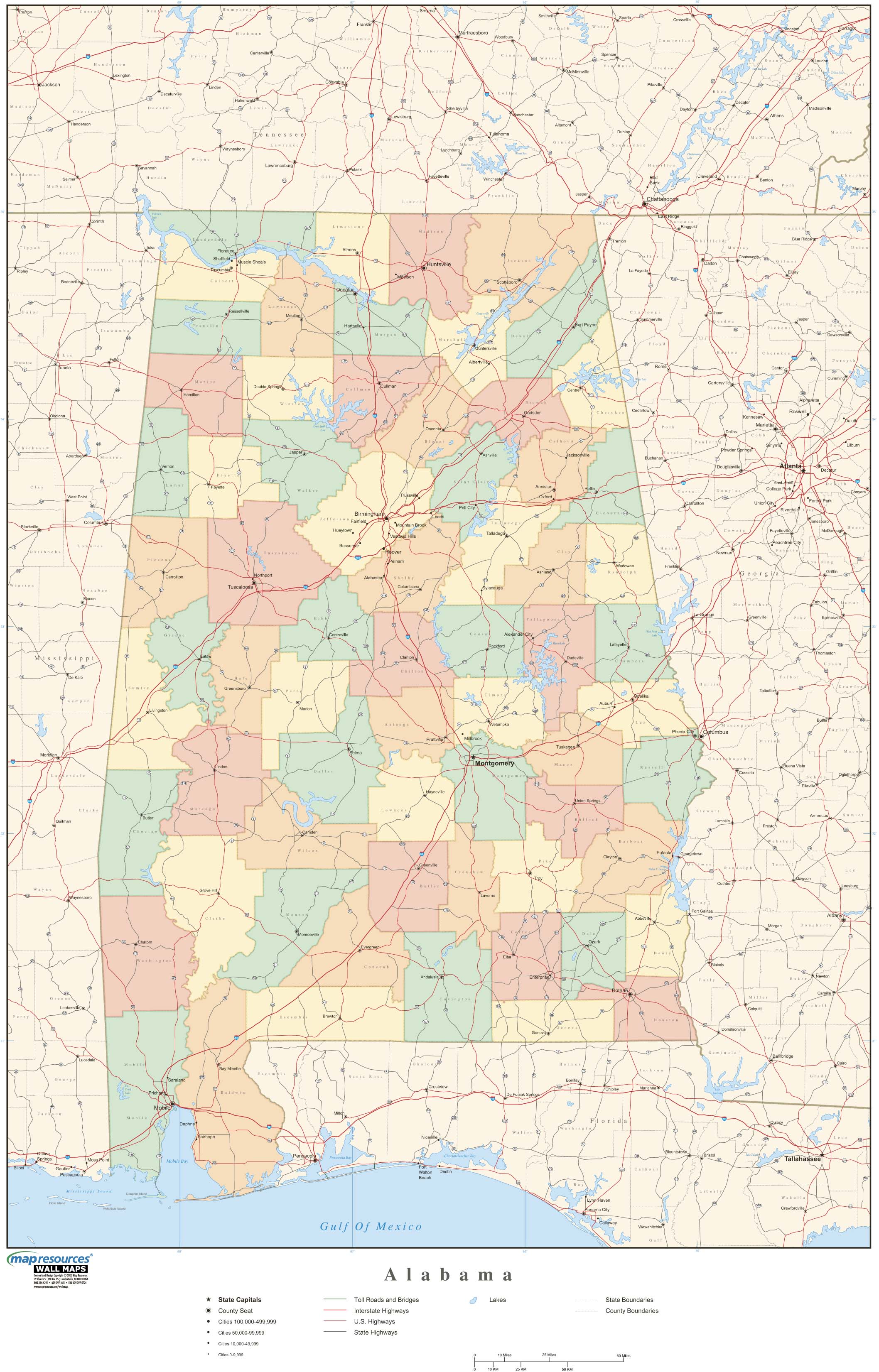 Alabama Wall Map With Counties By Map Resources - Mapsales