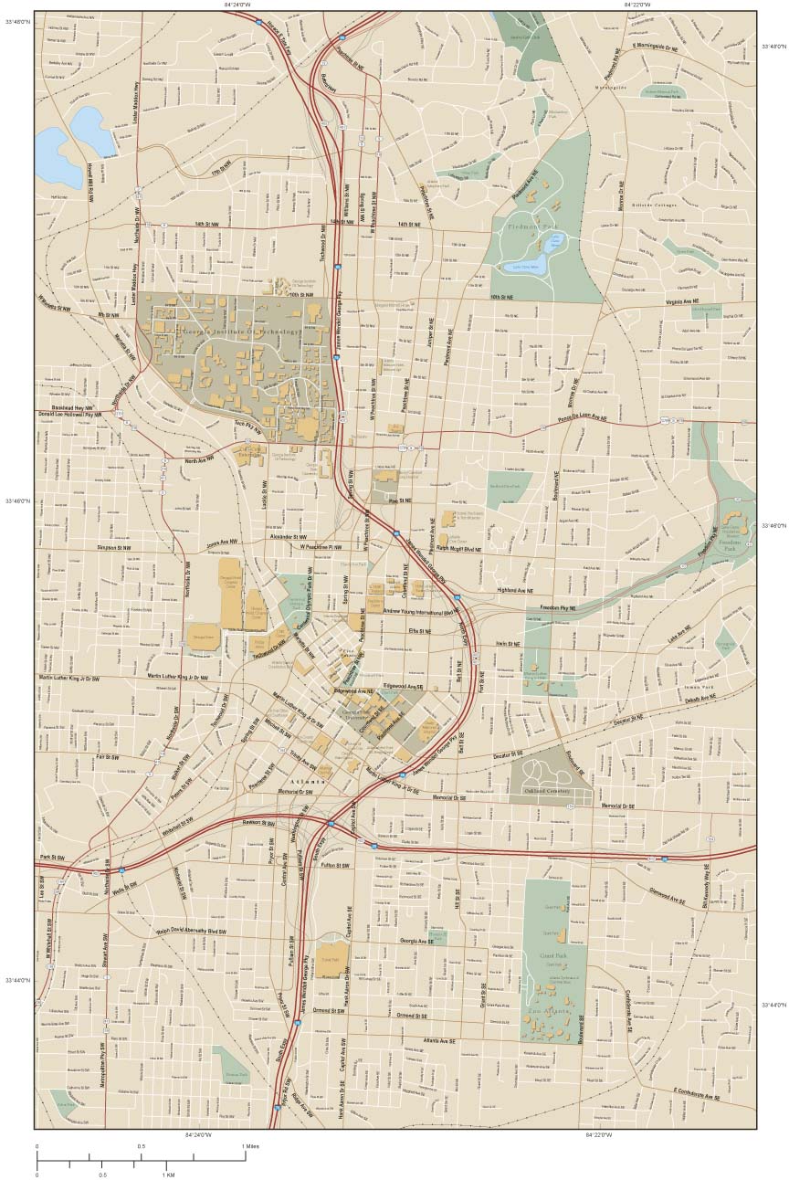 Atlanta Downtown Wall Map by Map Resources - MapSales