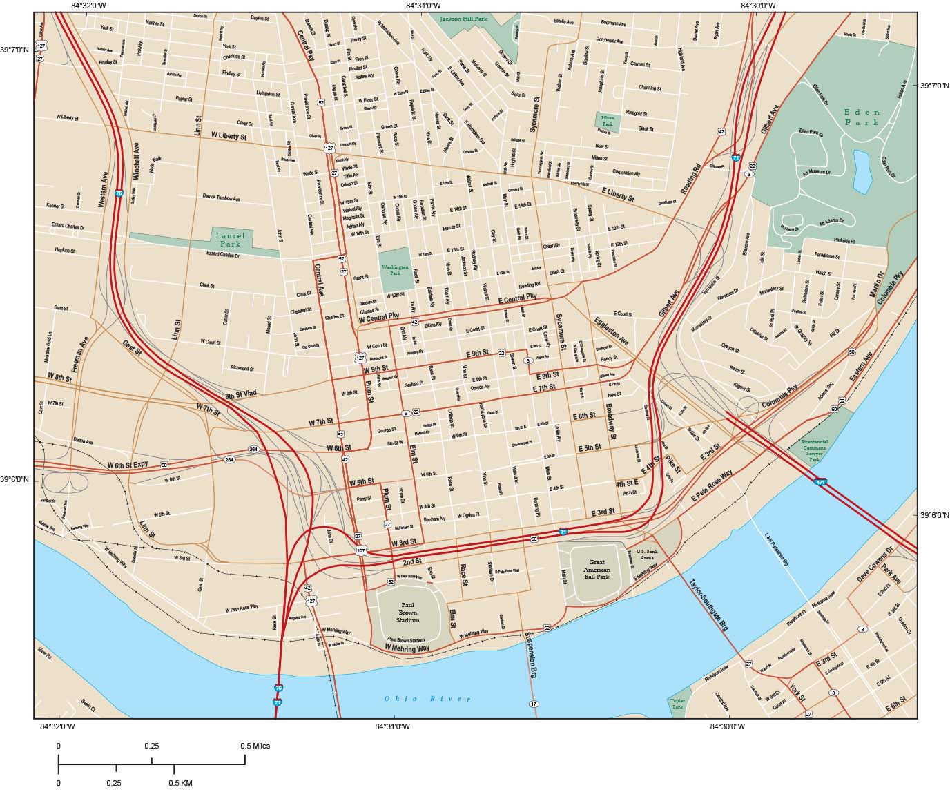 Downtown Cincinnati Map Printable