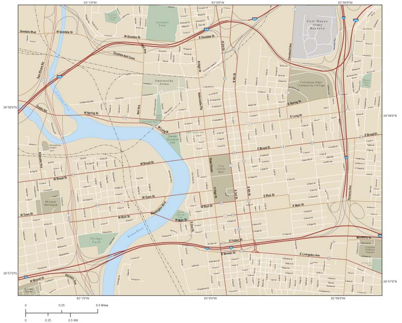 Columbus Downtown Wall Map by Map Resources - MapSales