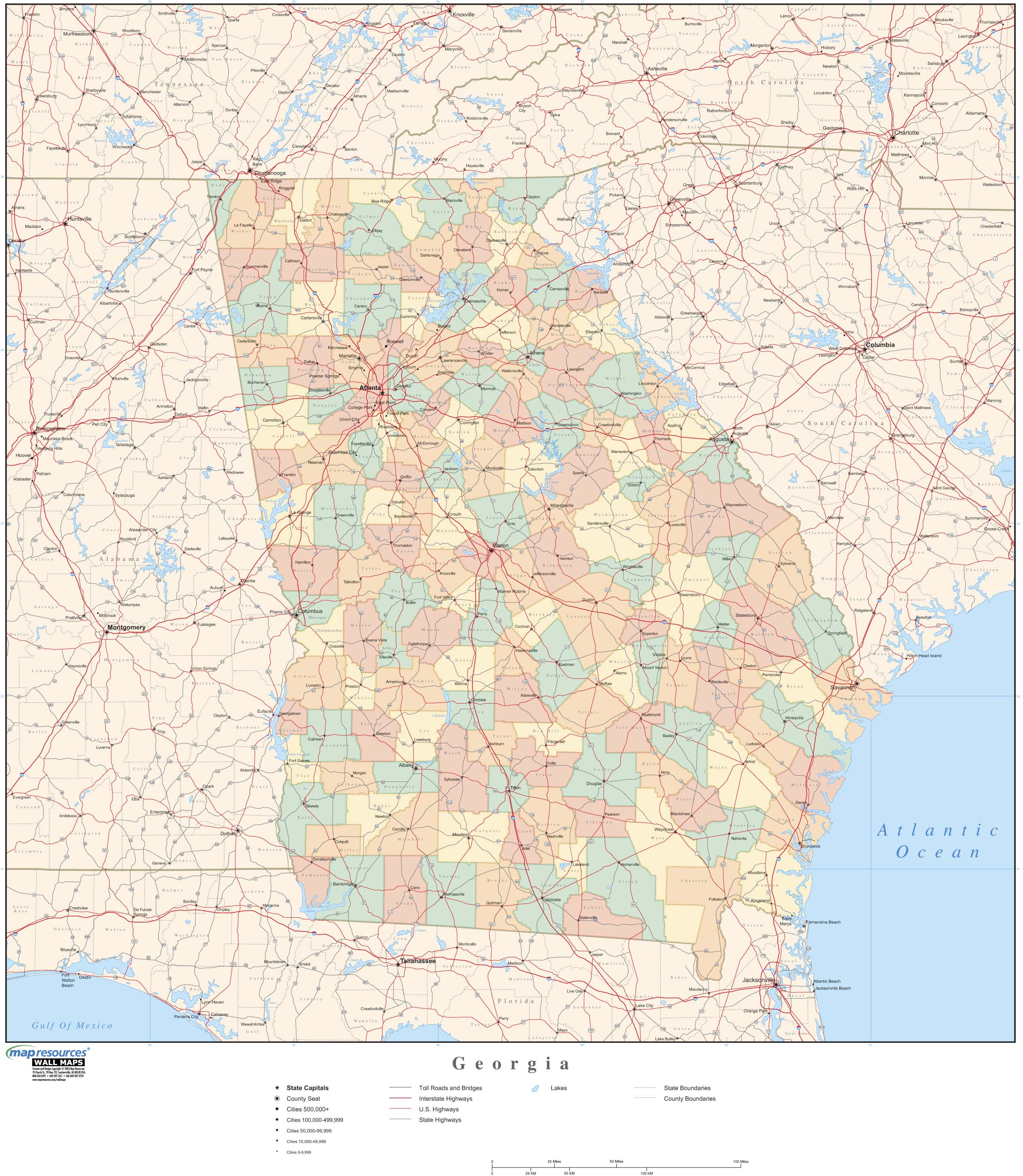 Georgia Wall Map with Counties by Map Resources - MapSales