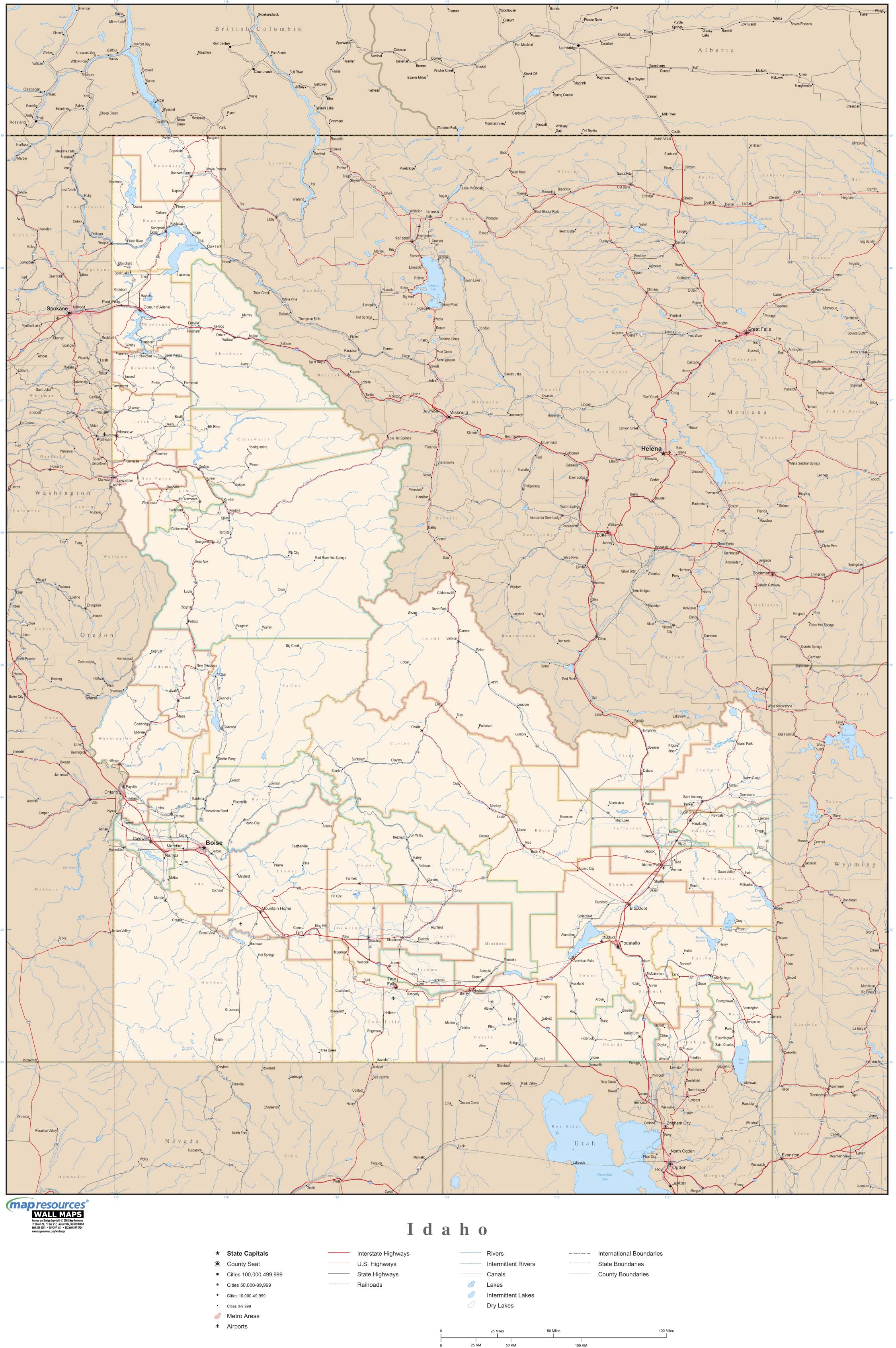 Idaho Wall Map with Roads by Map Resources - MapSales.com