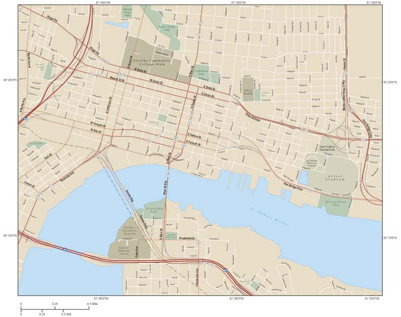 Jacksonville Downtown Wall Map by Map Resources - MapSales