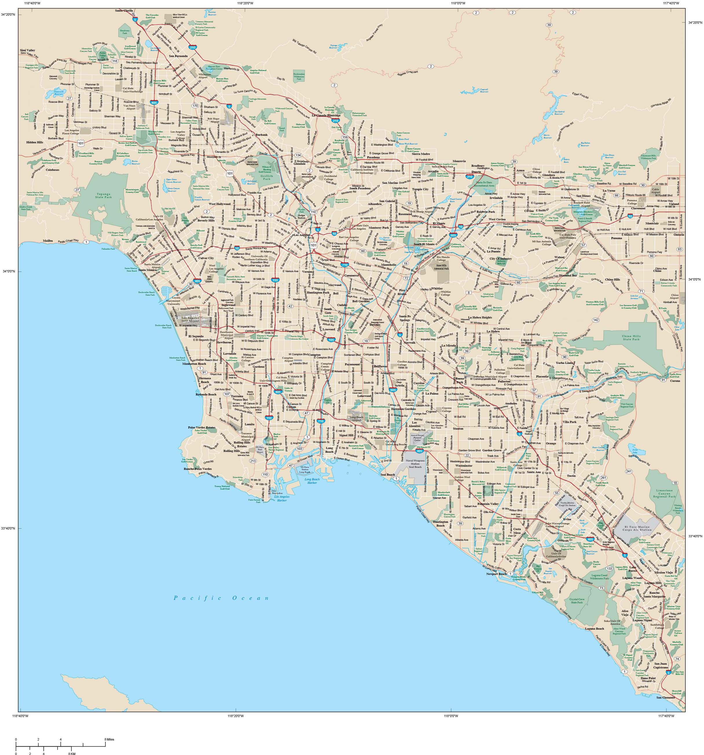 Los Angeles Metro Area Wall Map by Map Resources - MapSales