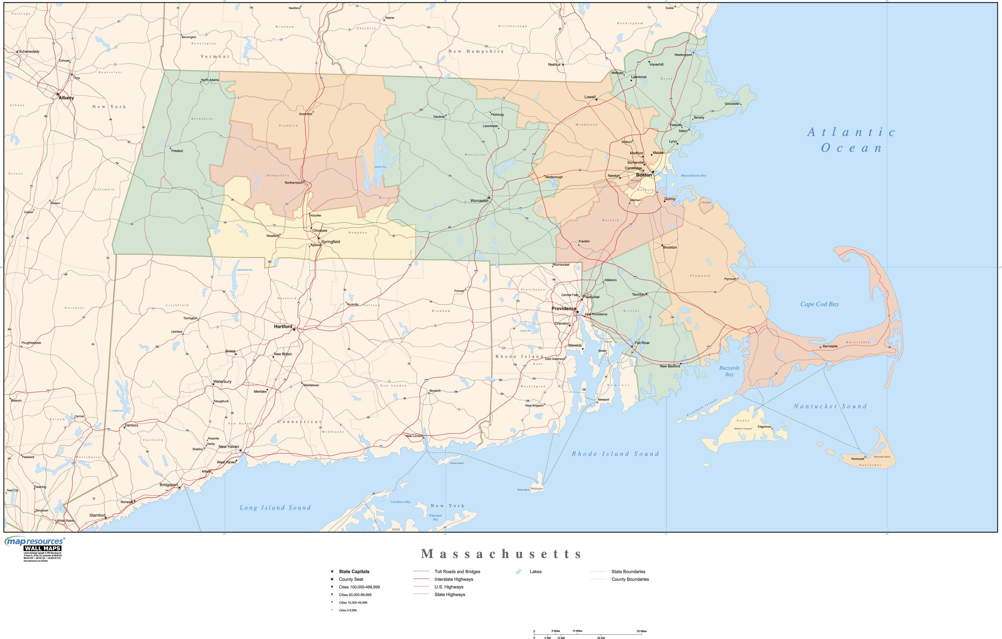 Massachusetts Wall Map With Counties By Map Resources Mapsales