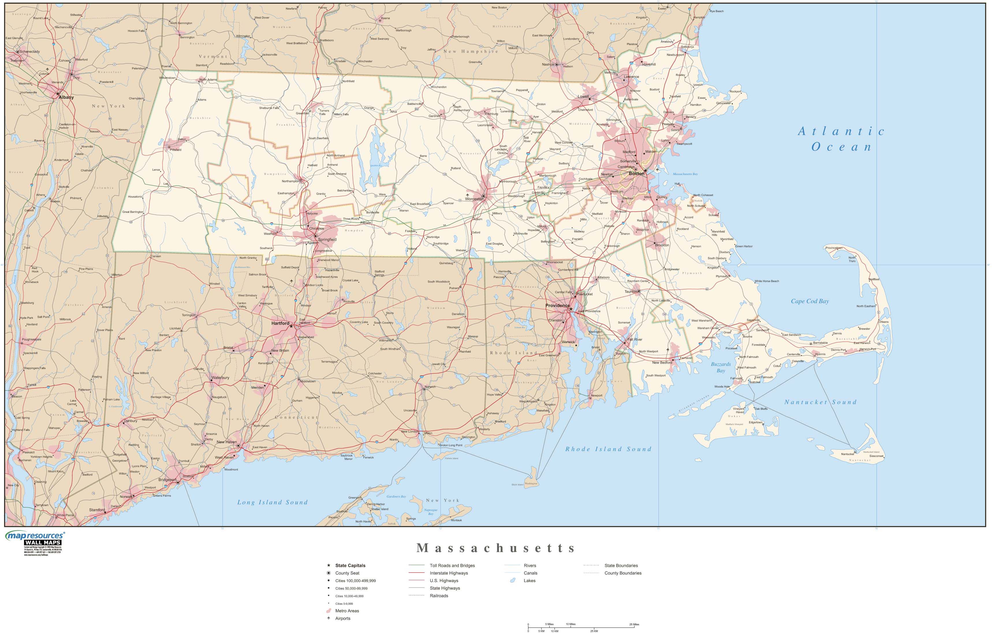 Massachusetts Wall Map With Roads By Map Resources MapSales   MA Road 