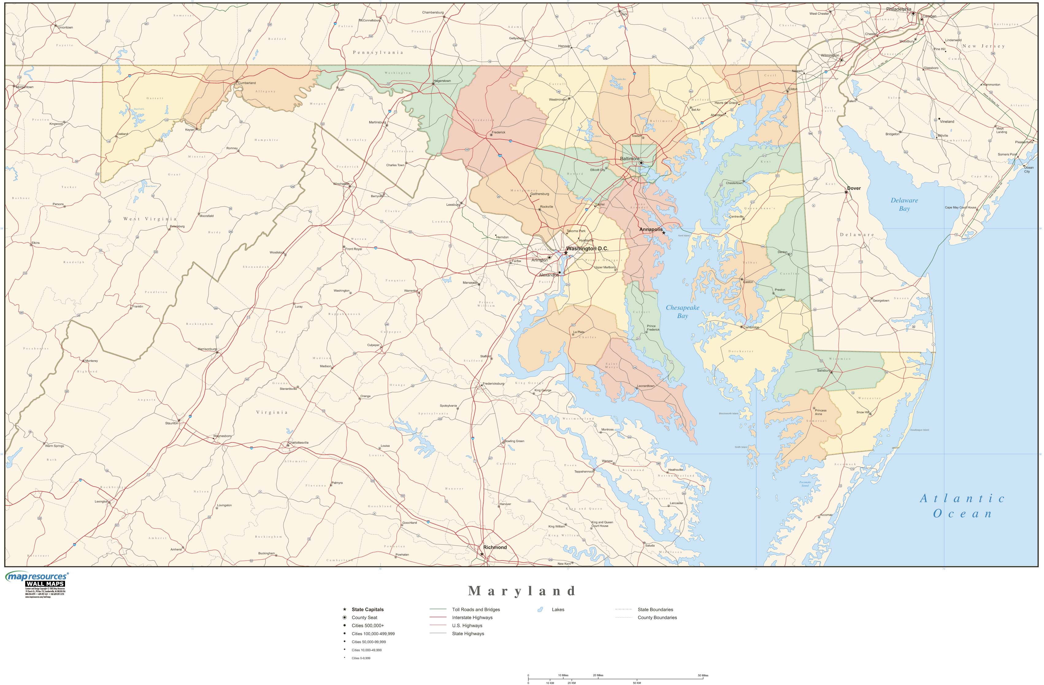 Maryland Wall Map with Counties by Map Resources MapSales