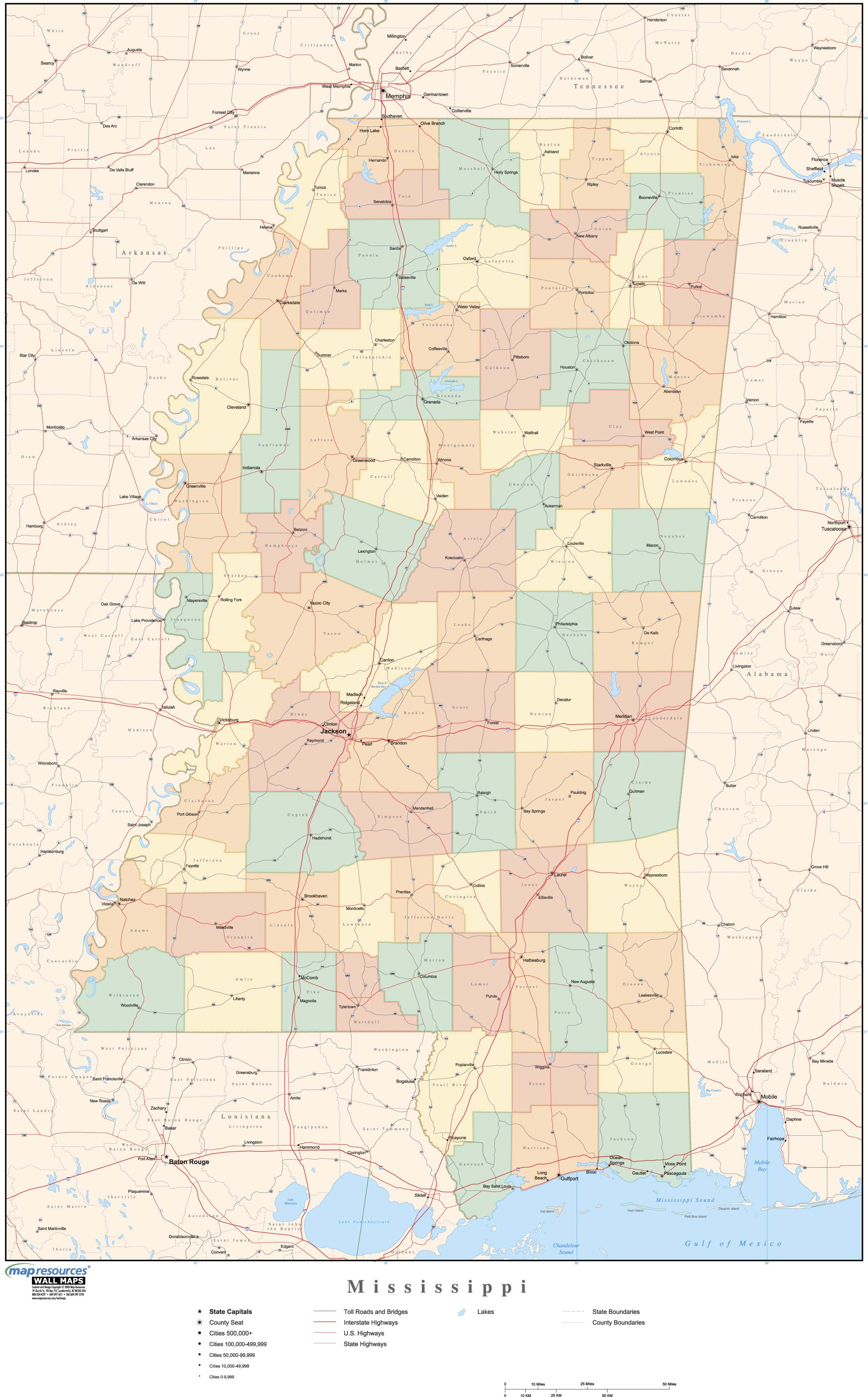 Mississippi Wall Map With Counties By Map Resources - Mapsales