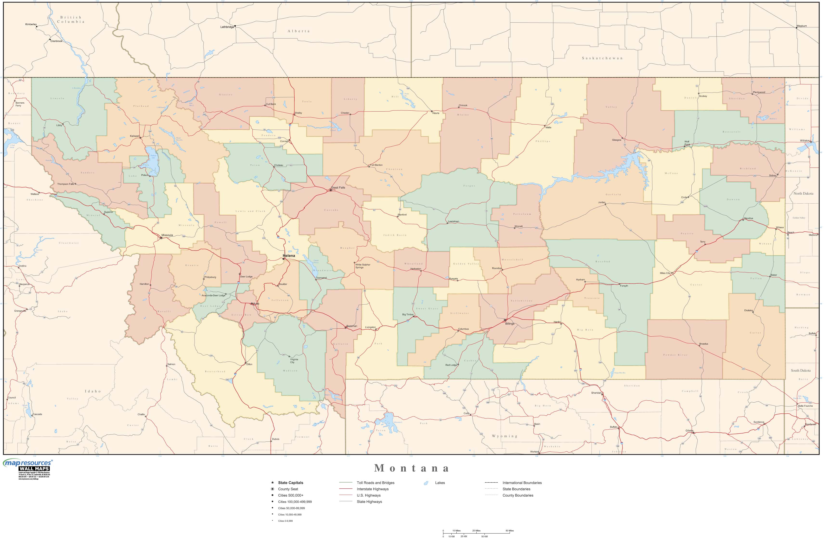 Montana Wall Map with Counties by Map Resources - MapSales