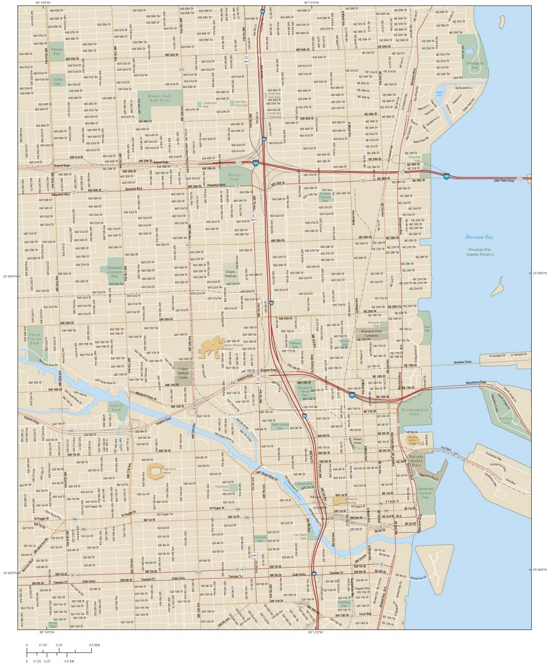 Miami Downtown Wall Map by Map Resources - MapSales