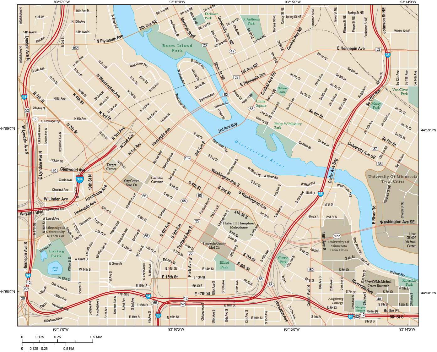 Minneapolis Downtown Wall Map By Map Resources - Bank2home.com