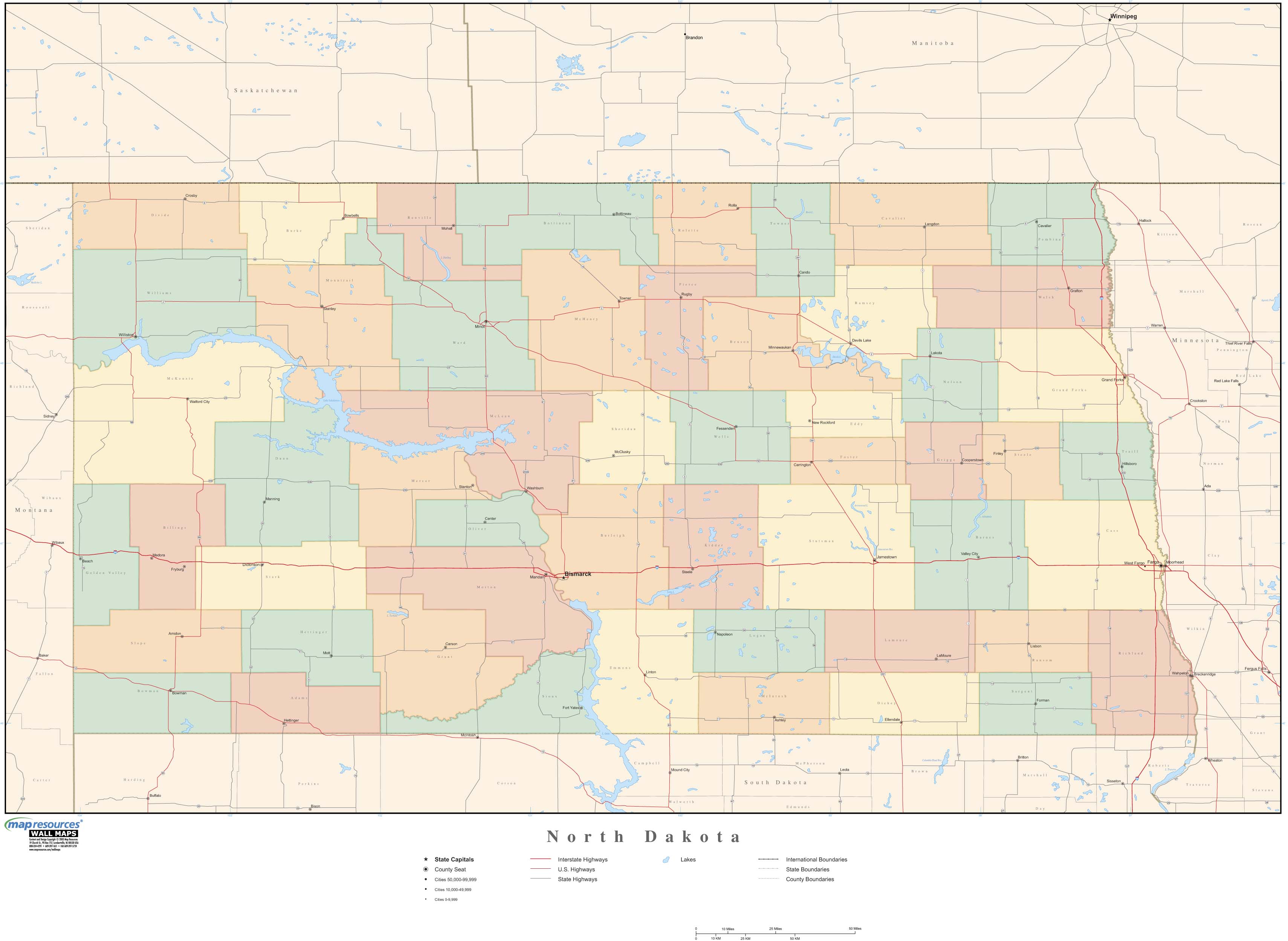North Dakota Wall Map with Counties by Map Resources - MapSales