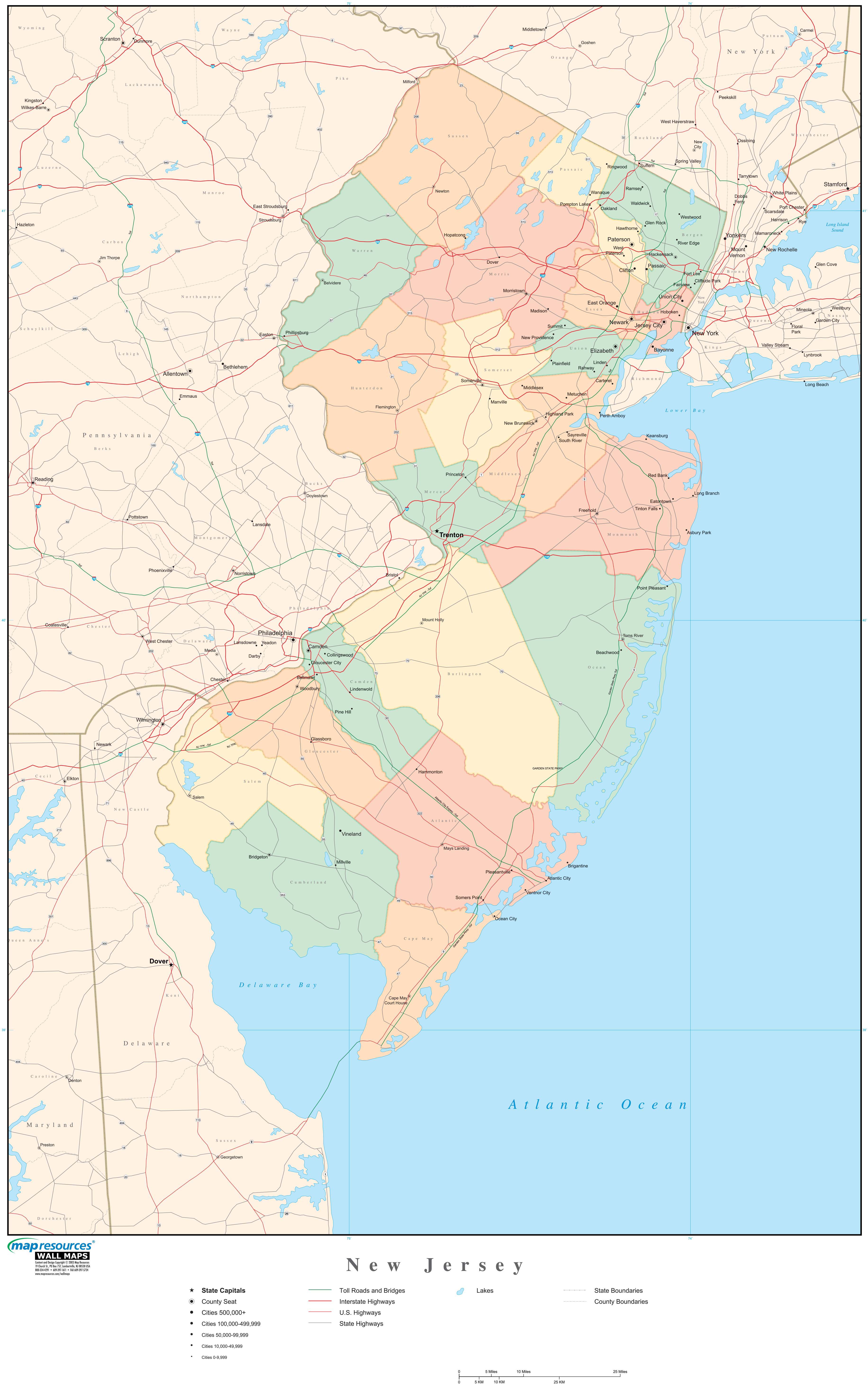 New Jersey Wall Map with Counties by Map Resources - MapSales.com