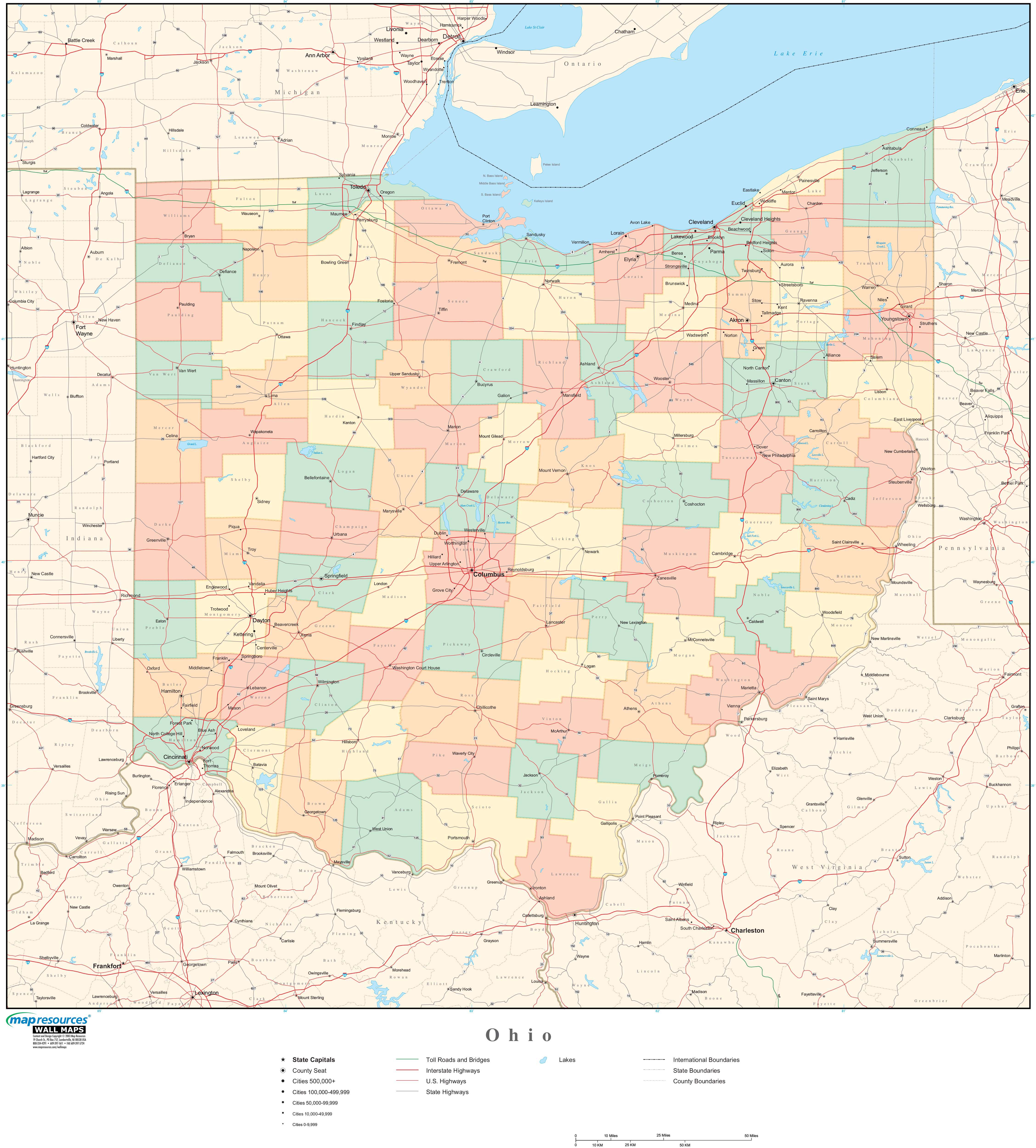 Ohio Wall Map with Counties by Map Resources - MapSales