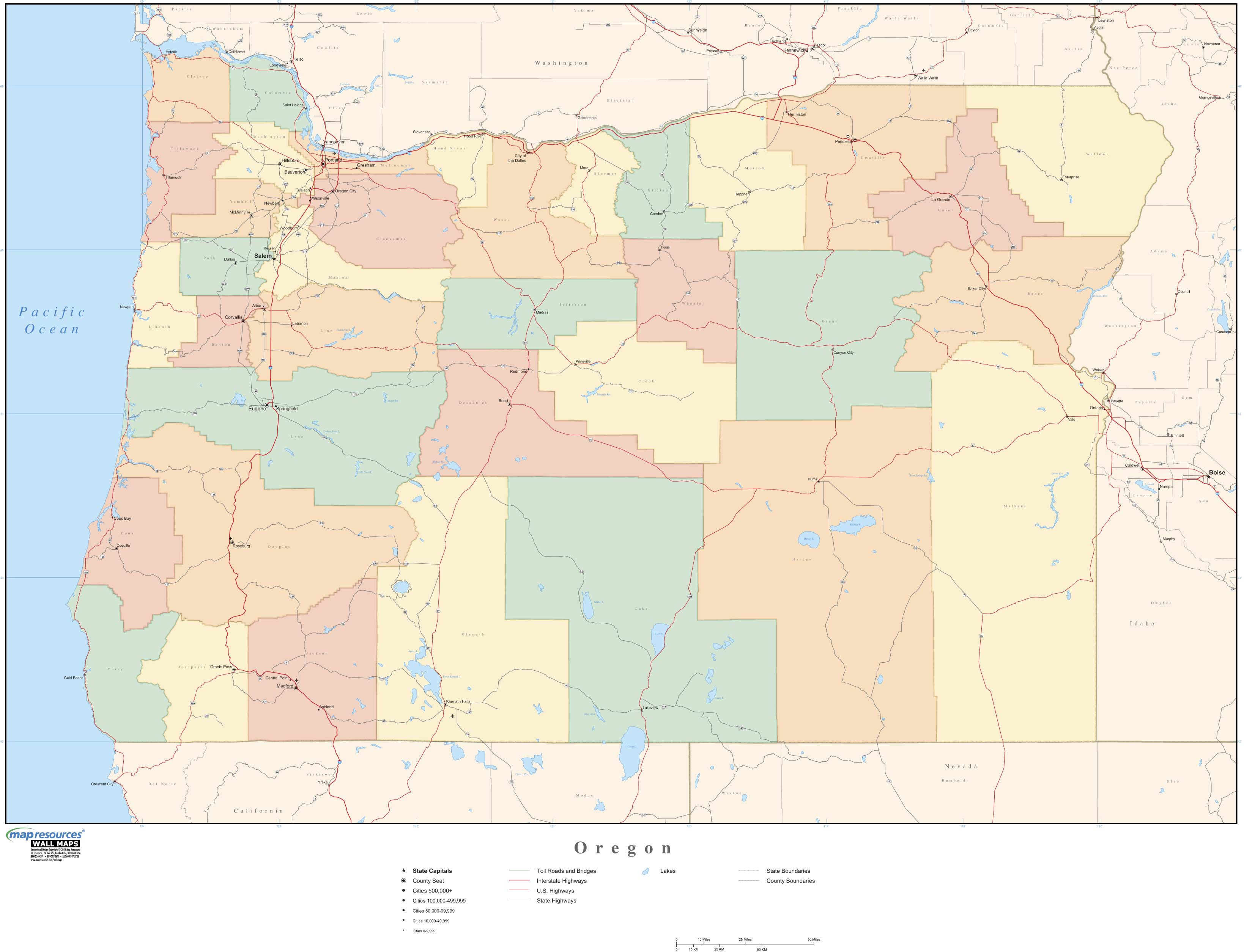 Oregon Wall Map With Counties By Map Resources Mapsales