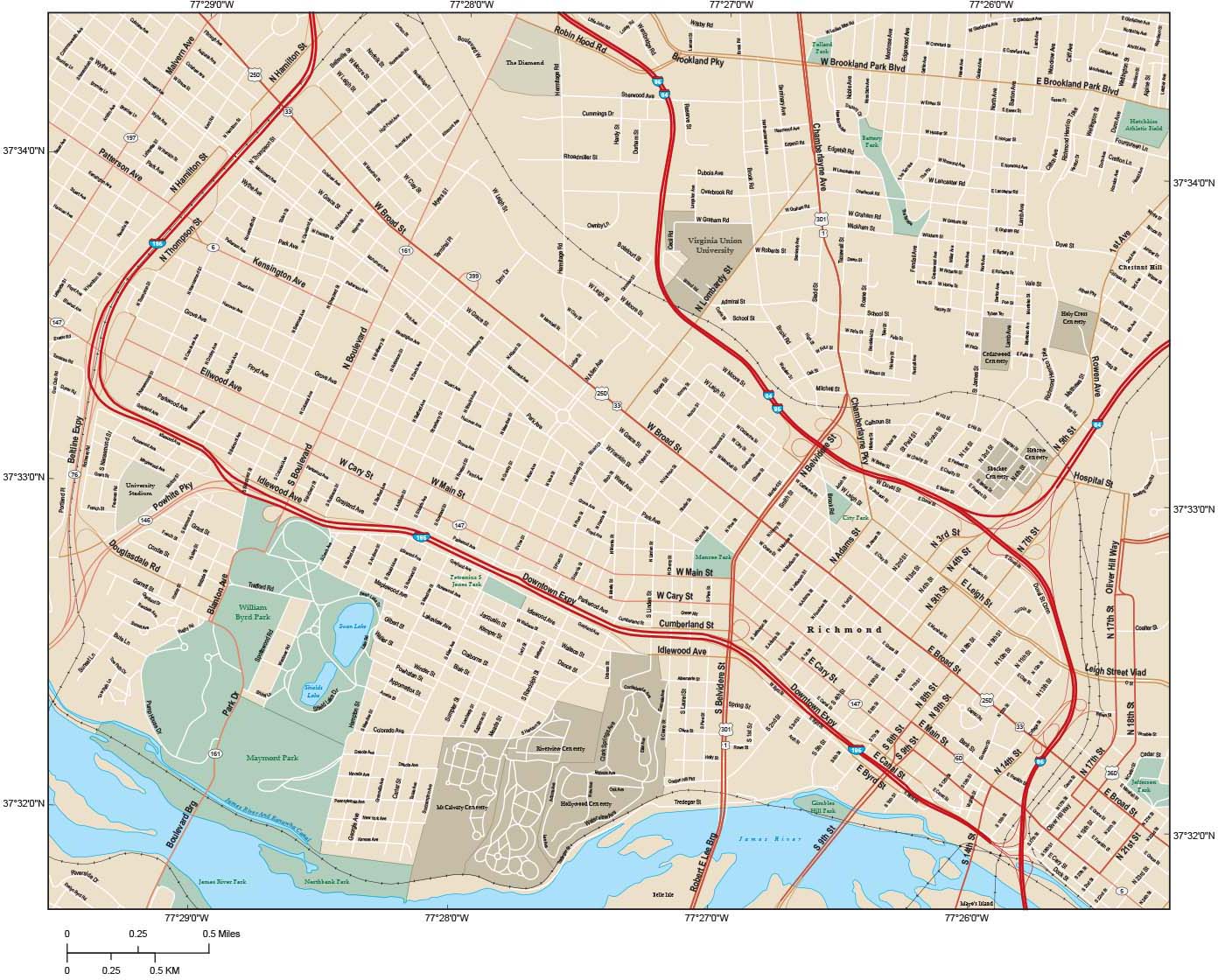 Richmond Central Wall Map by Map Resources - MapSales