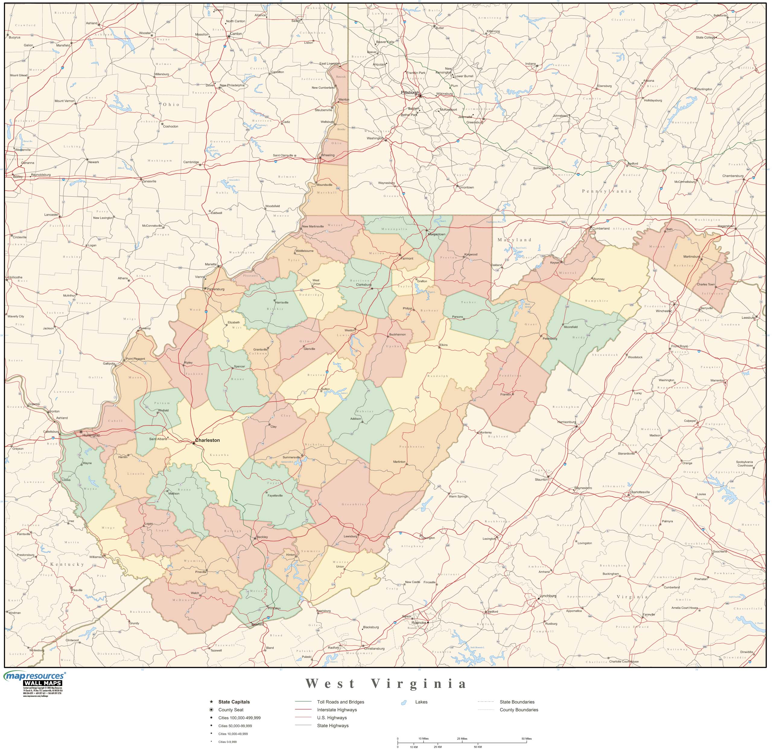 West Virginia Wall Map with Counties by Map Resources - MapSales