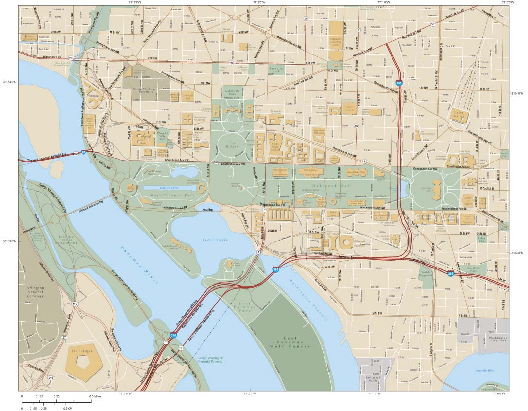 Washington Downtown Wall Map by Map Resources - MapSales