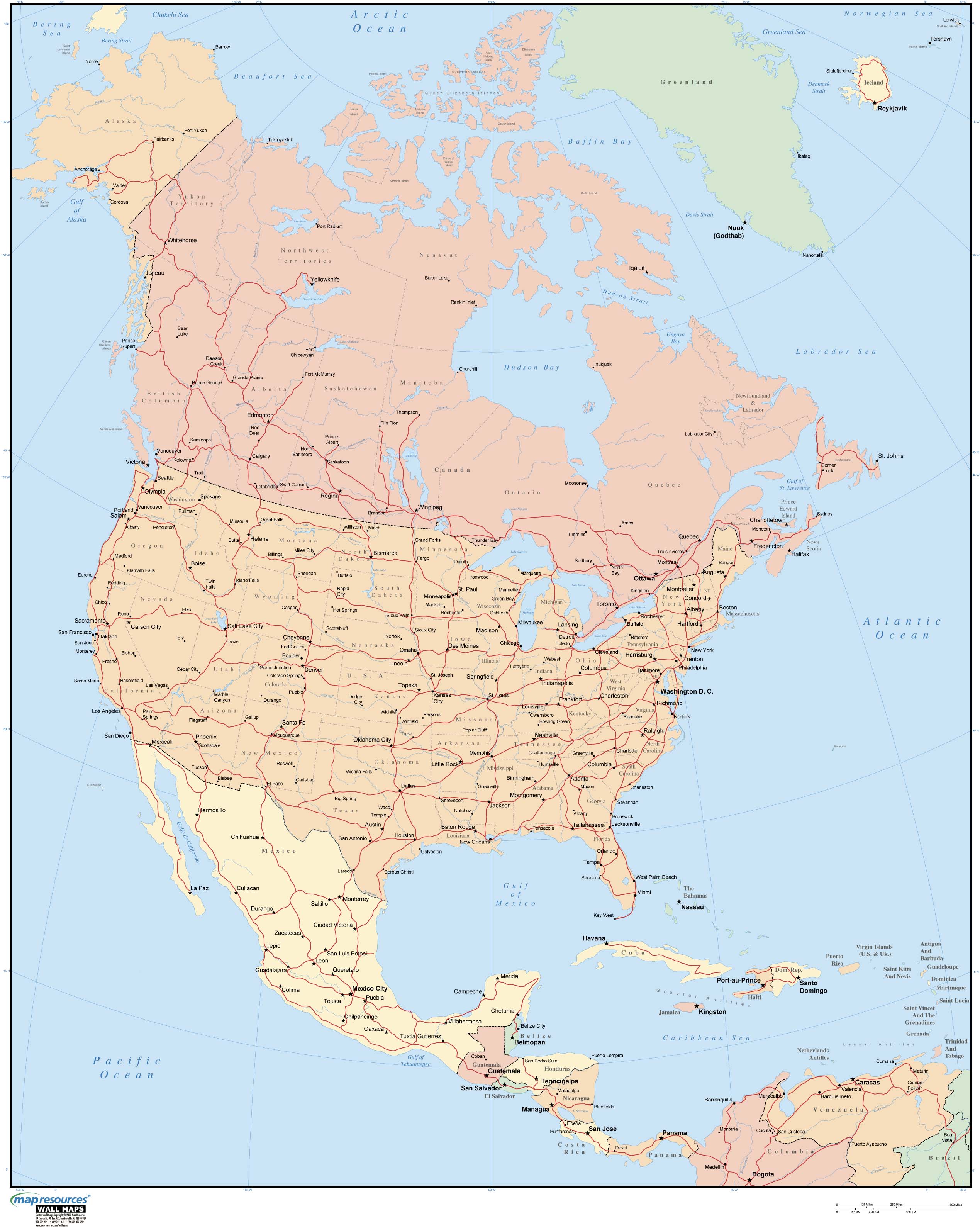 Wall Map Of North America