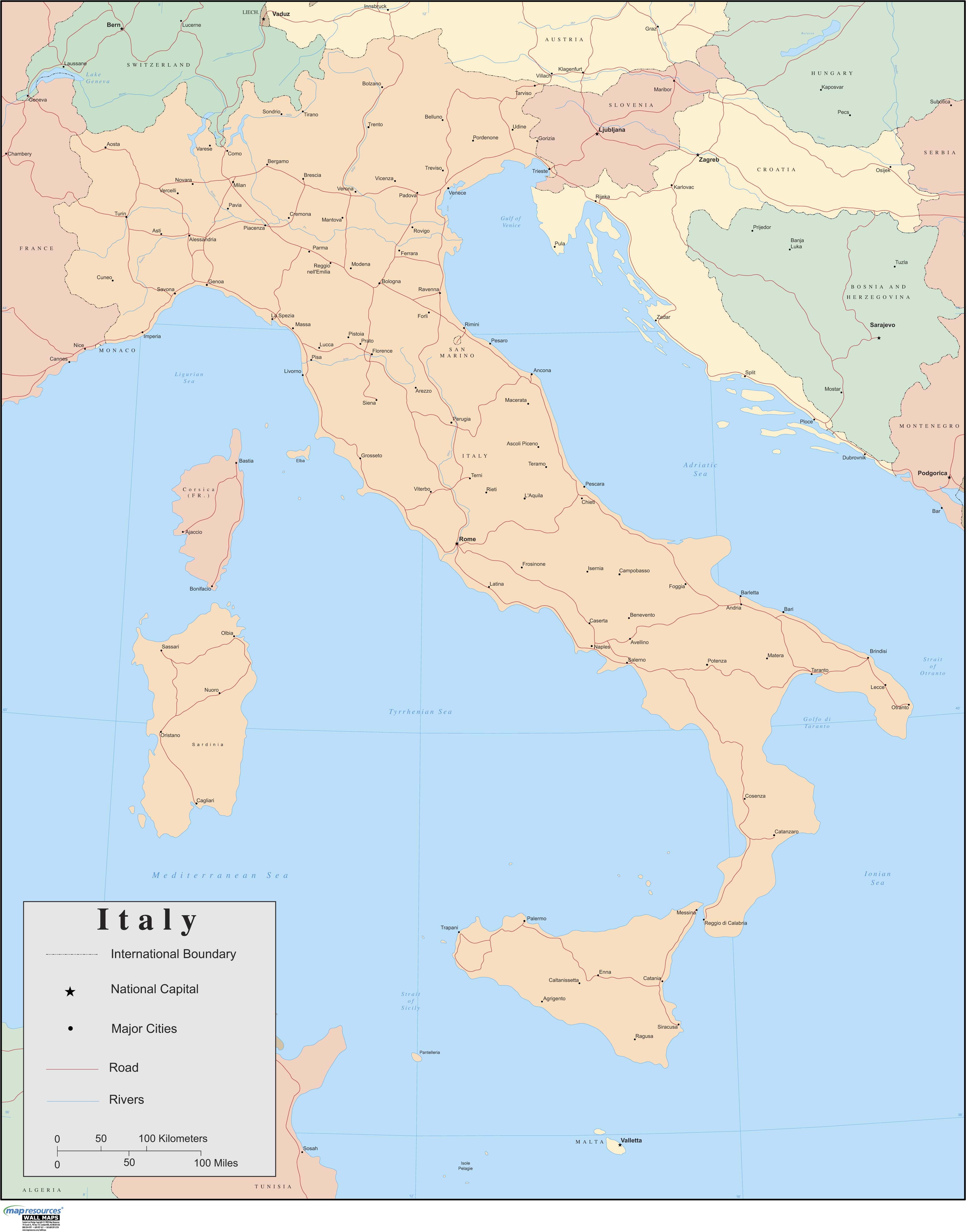 Italy Wall Map by Map Resources - MapSales