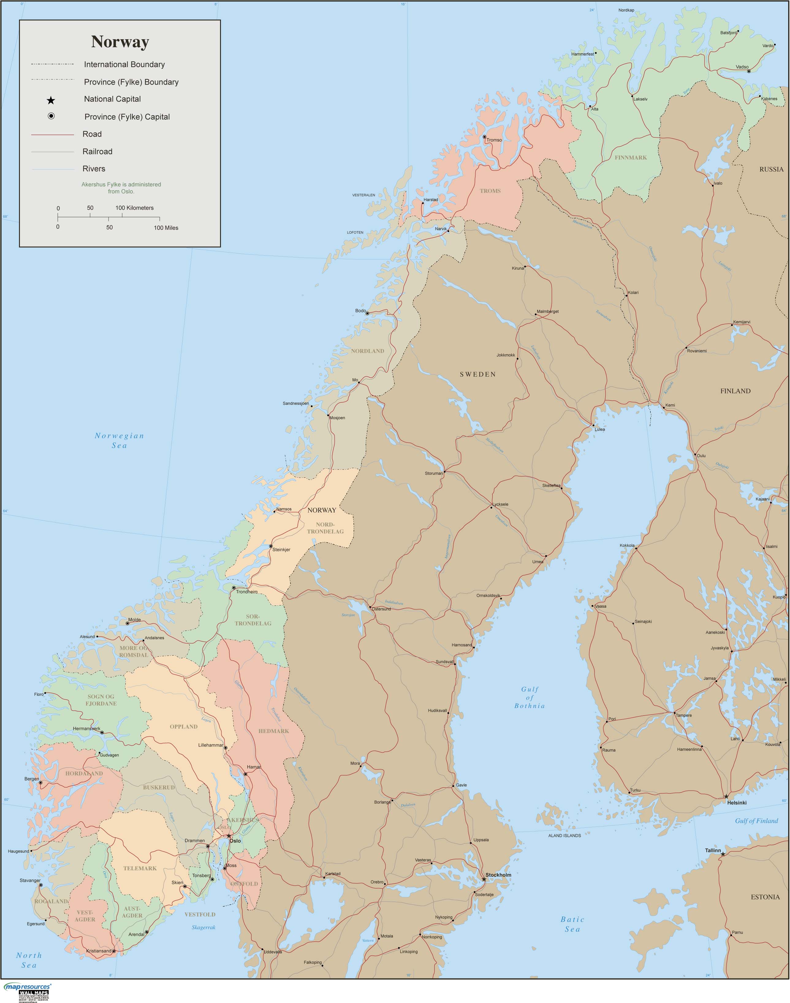 Norway Wall Map by Map Resources - MapSales