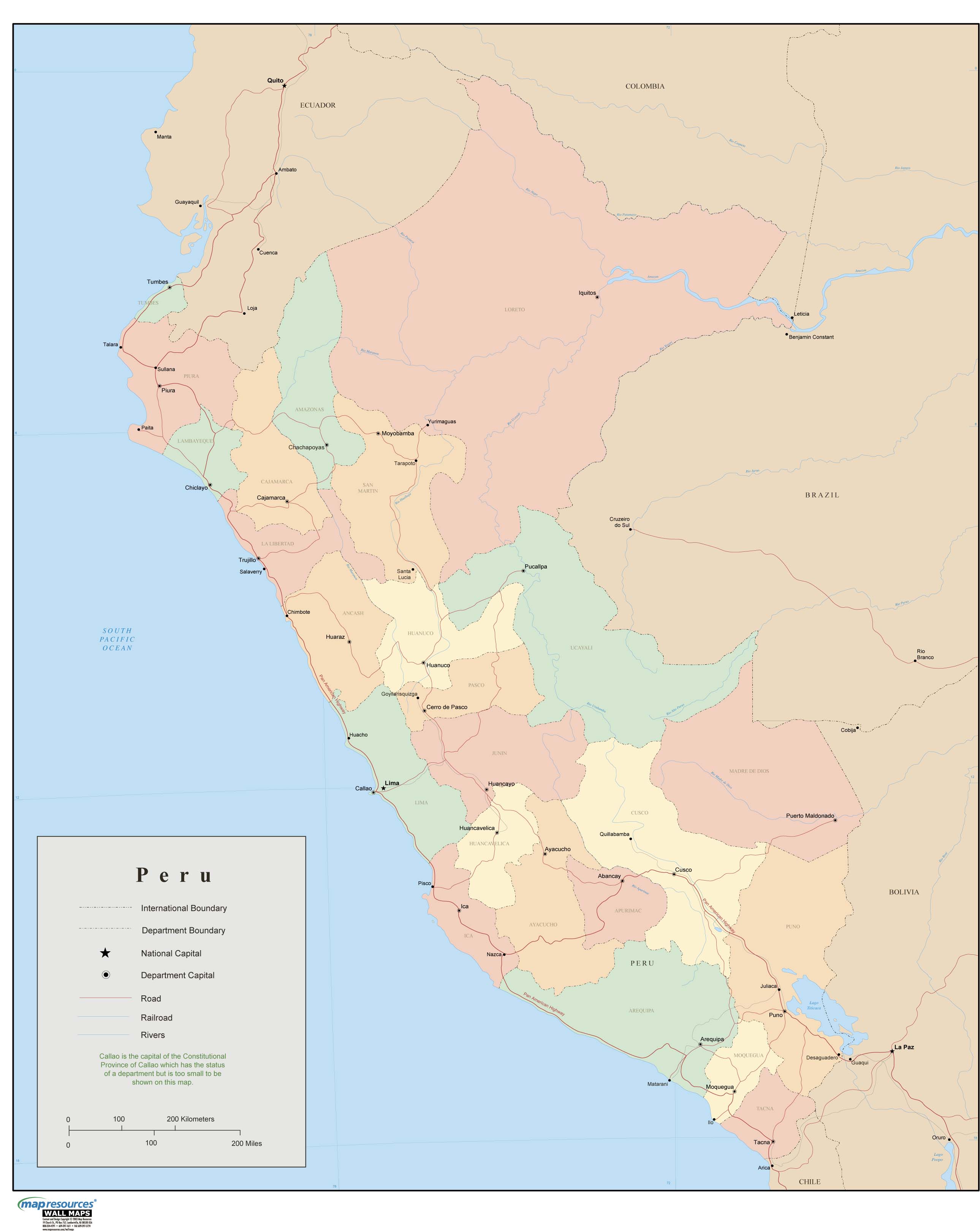 Peru Wall Map by Map Resources - MapSales