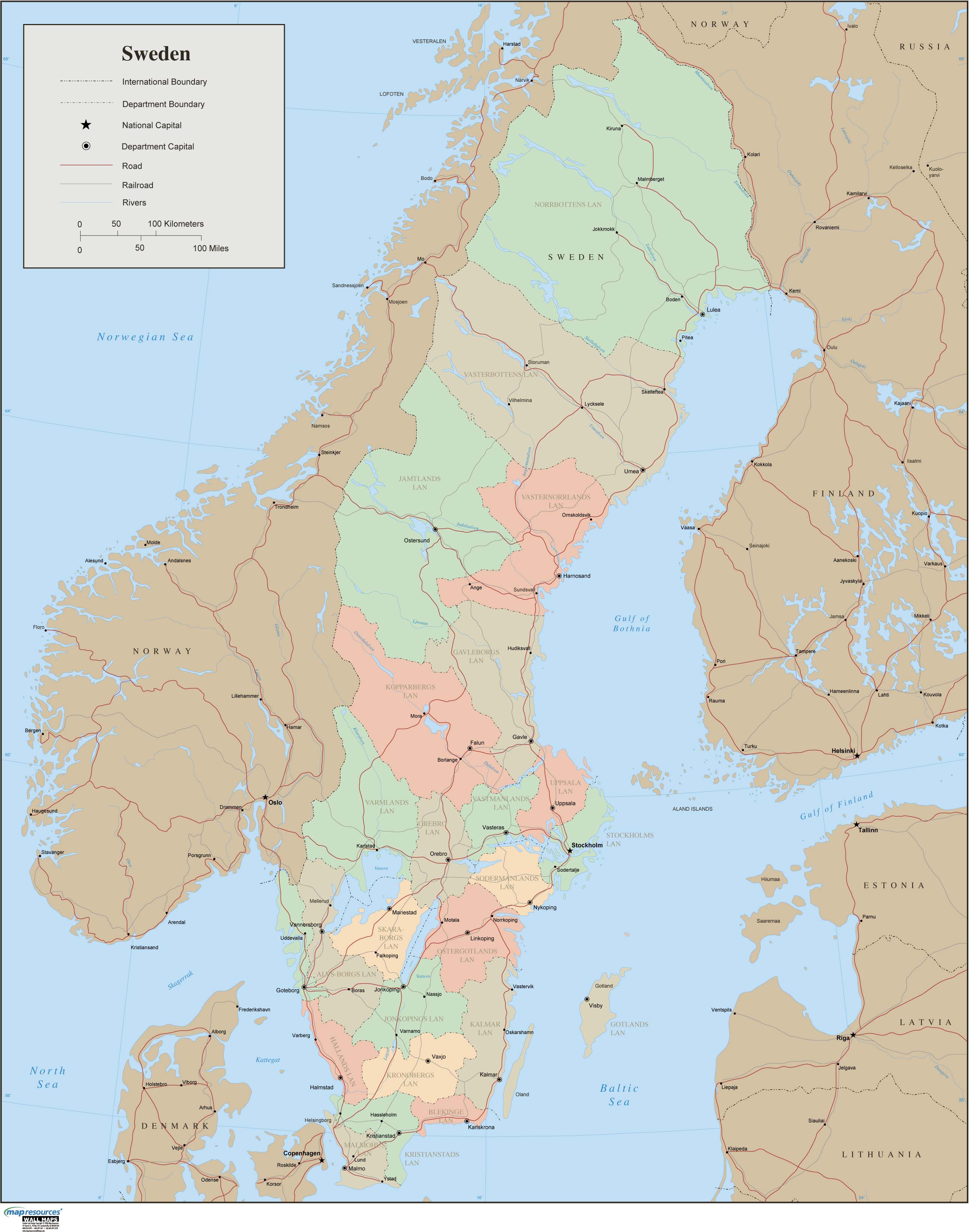 Sweden Wall Map by Map Resources - MapSales